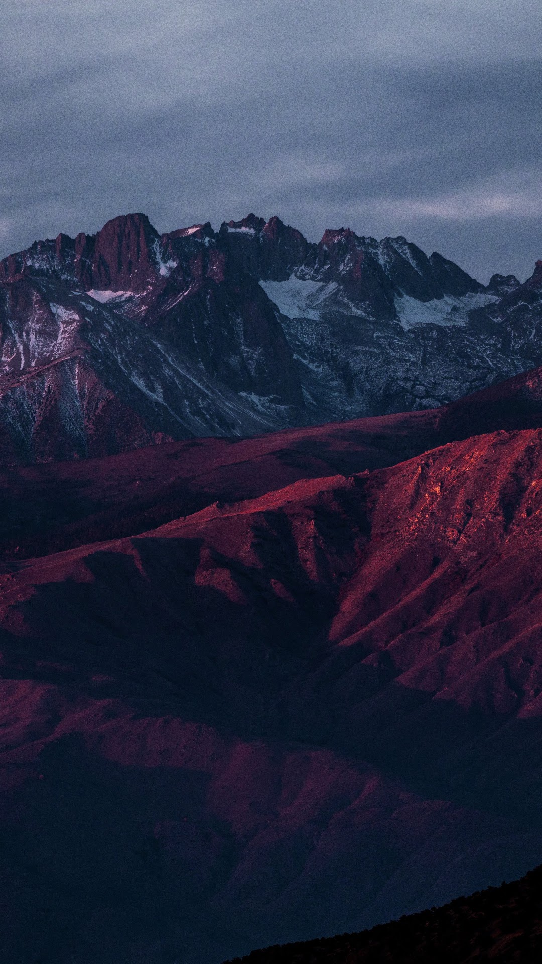 Mountain landscape with snow and purple light HD Phone Wallpaper