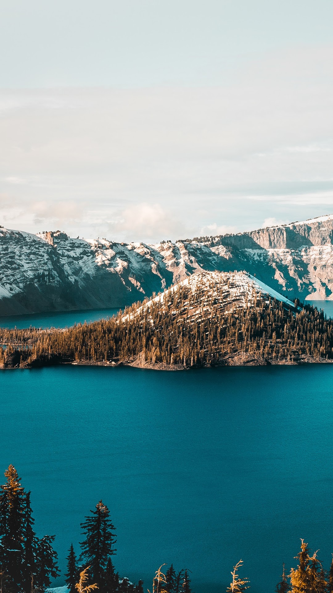 Crater Lake National Park with snow-capped mountains HD Phone Wallpaper