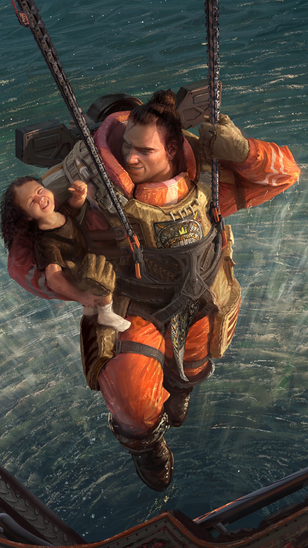 Gibraltar from Apex Legends carrying a child HD Phone Wallpaper