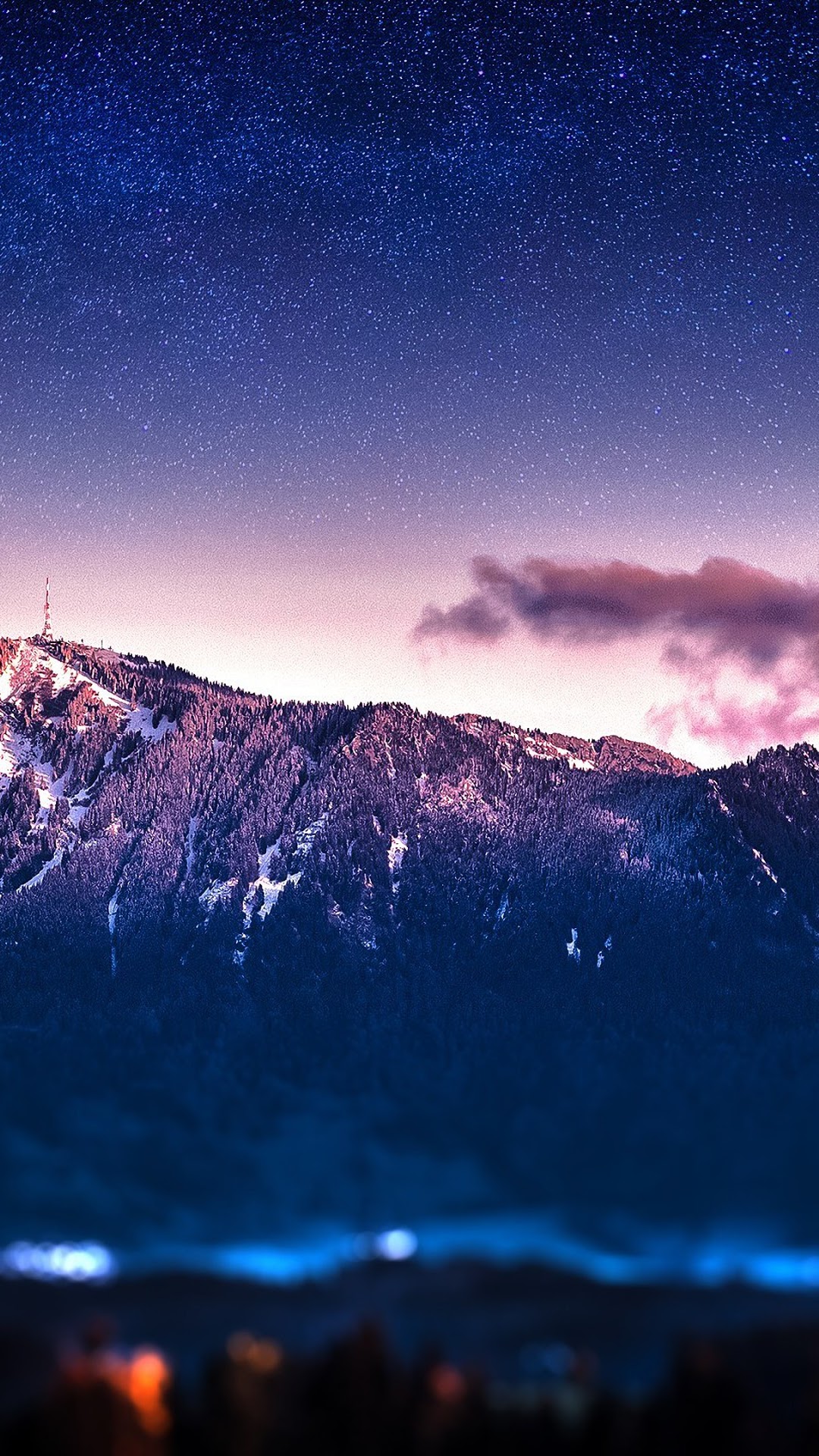 Snowy Mountains Under a Starry Night Sky HD Phone Wallpaper