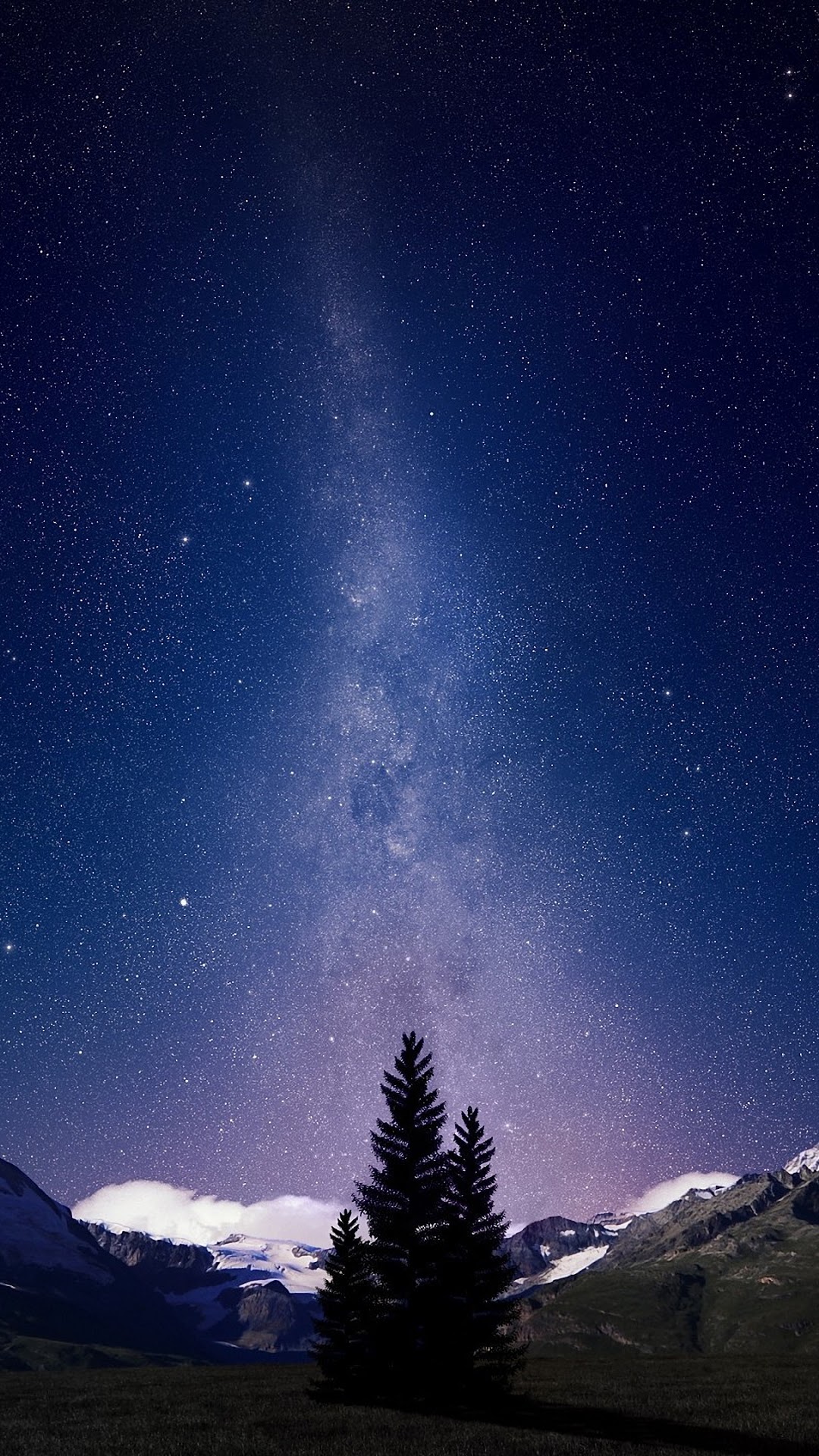 Milky Way over Mountains and Trees at Night HD Phone Wallpaper