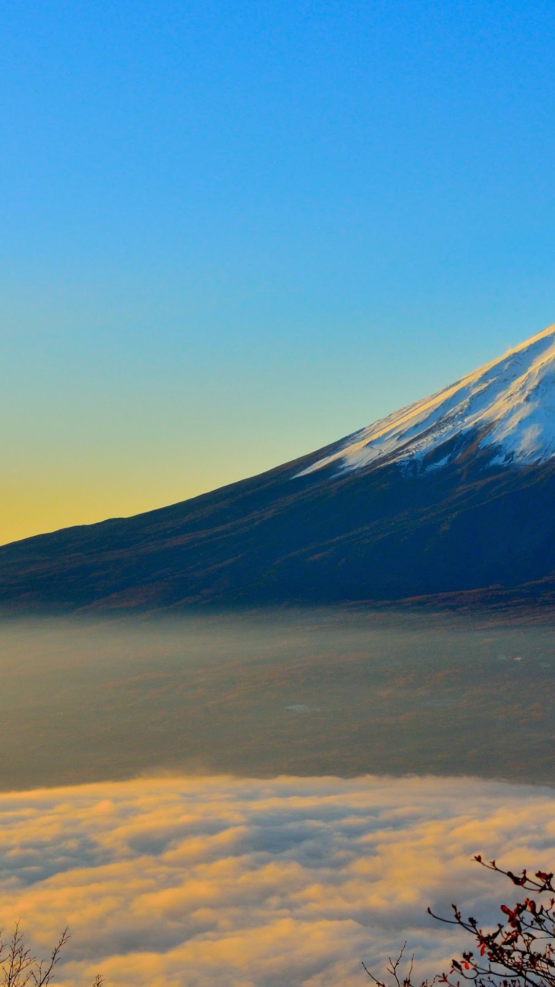 Mount Fuji with clouds at sunrise HD Phone Wallpaper