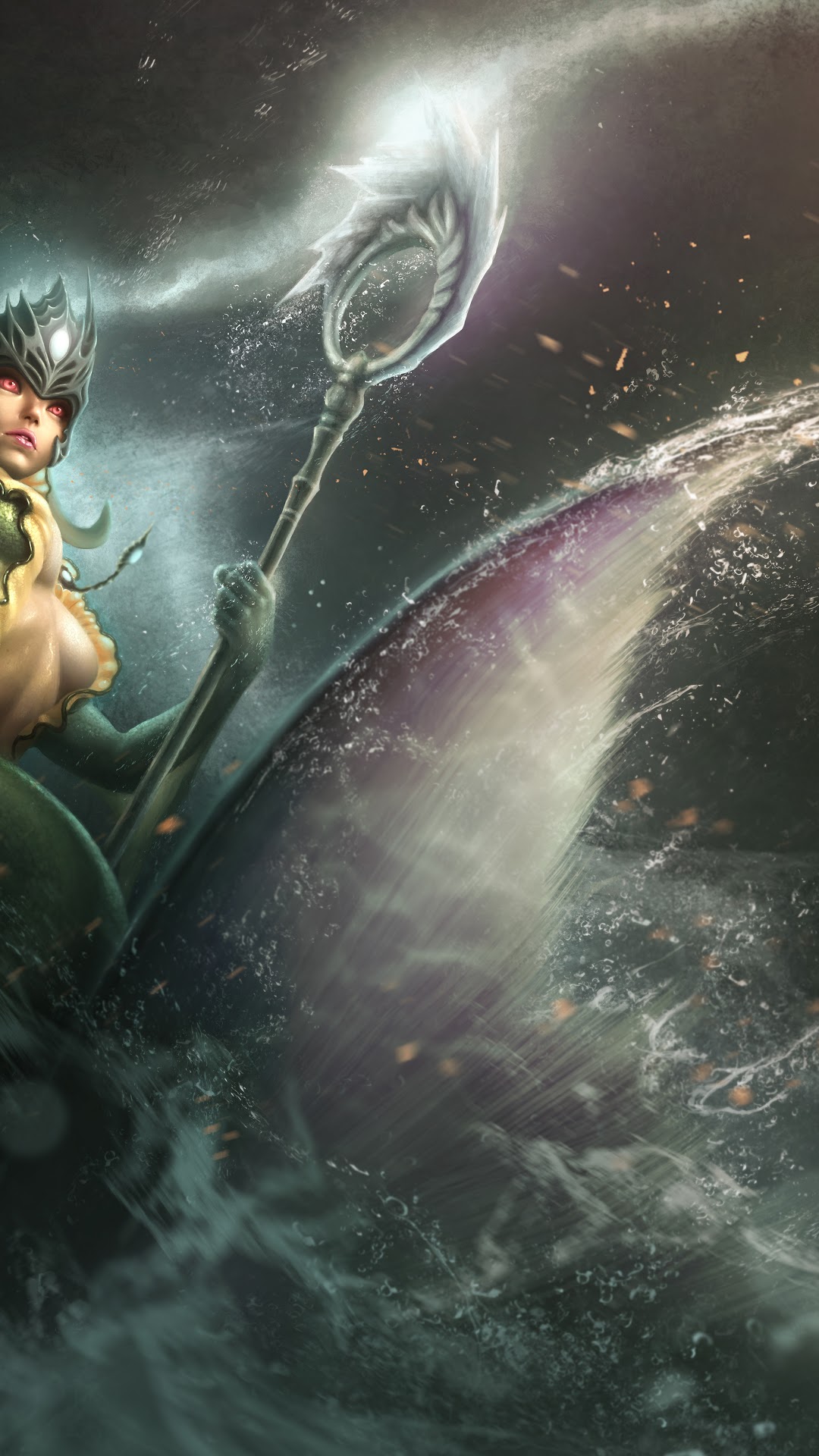 Nami from League of Legends riding a whale HD Phone Wallpaper