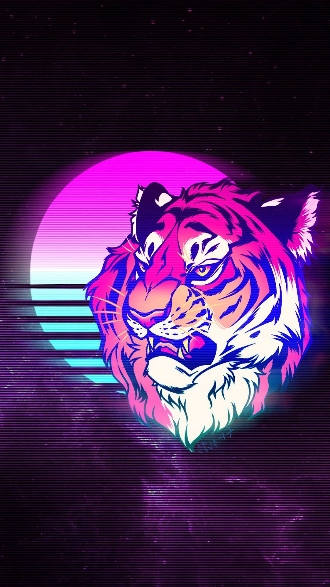 Tiger head with neon sunset HD Phone Wallpaper