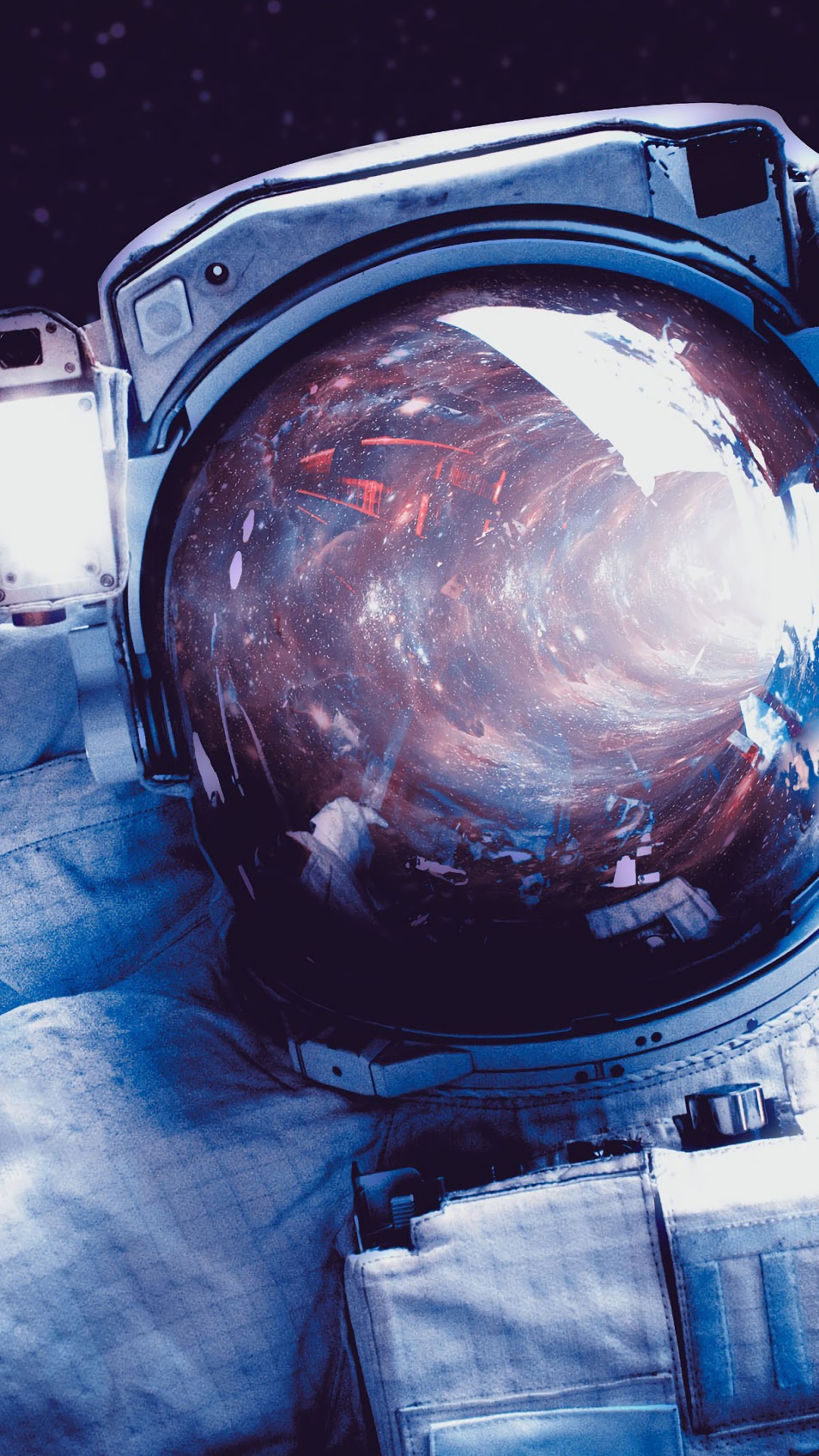 Astronaut in space with galaxy reflection HD Phone Wallpaper