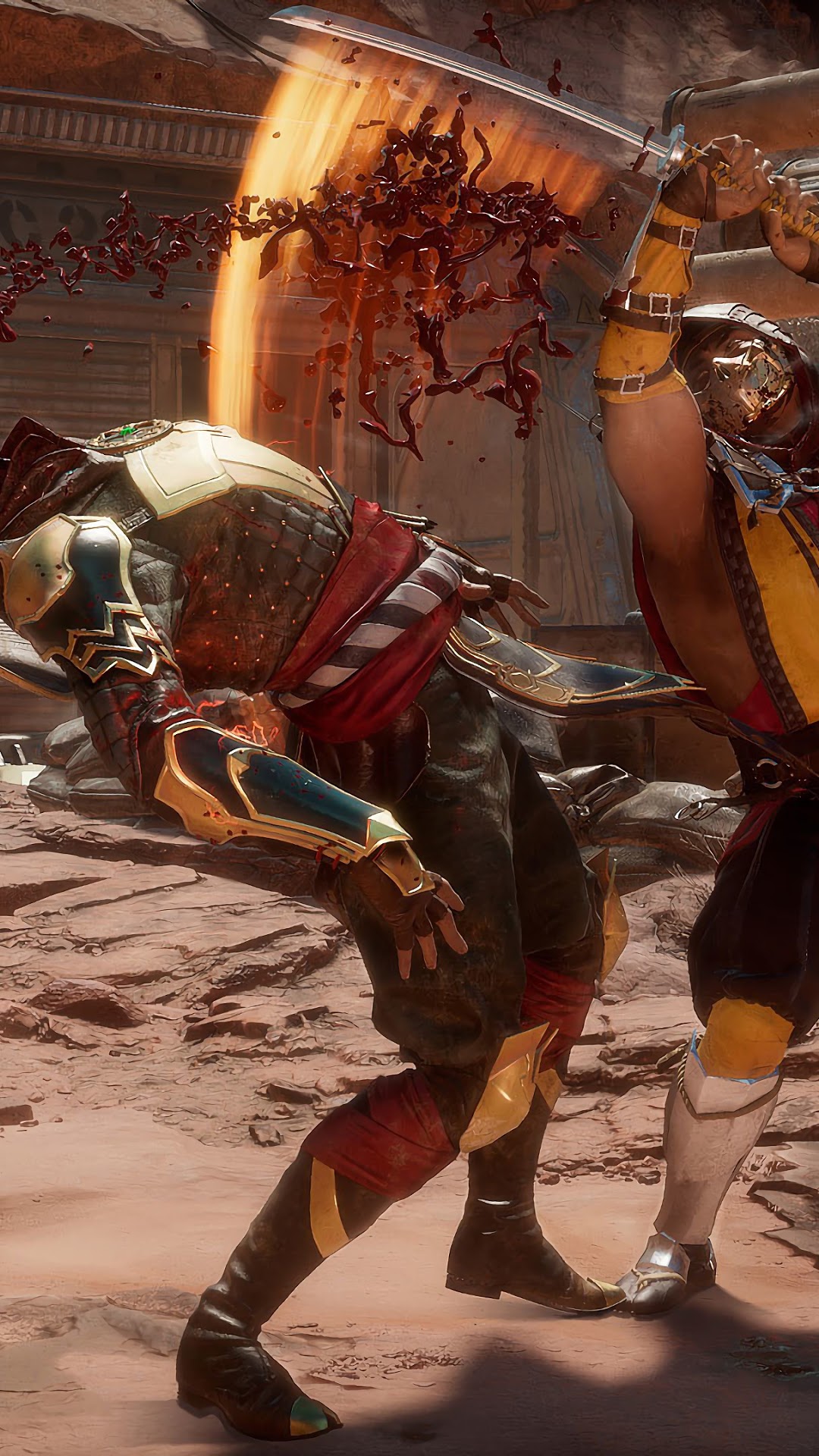 Scorpion from Mortal Kombat 11 performing a fatality HD Phone Wallpaper
