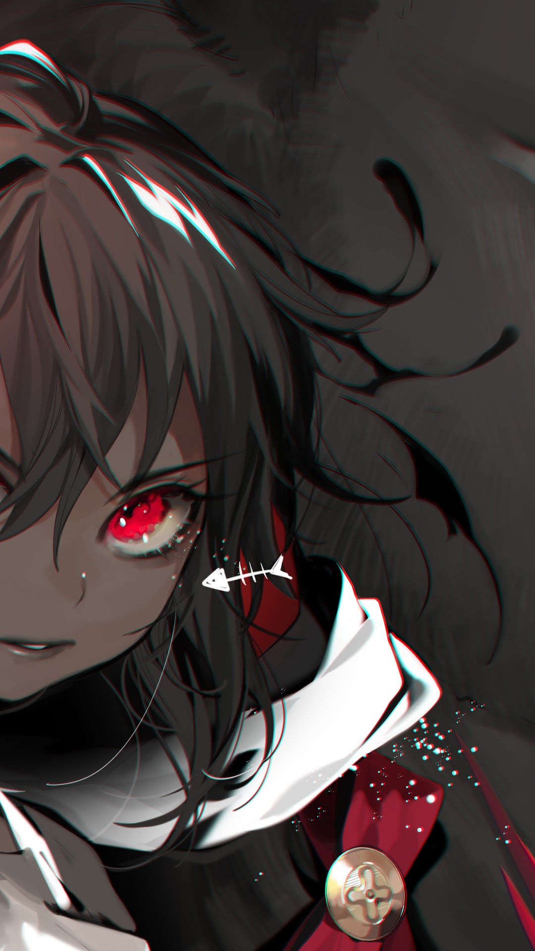 Anime girl with red eyes and fishbone earring HD Phone Wallpaper