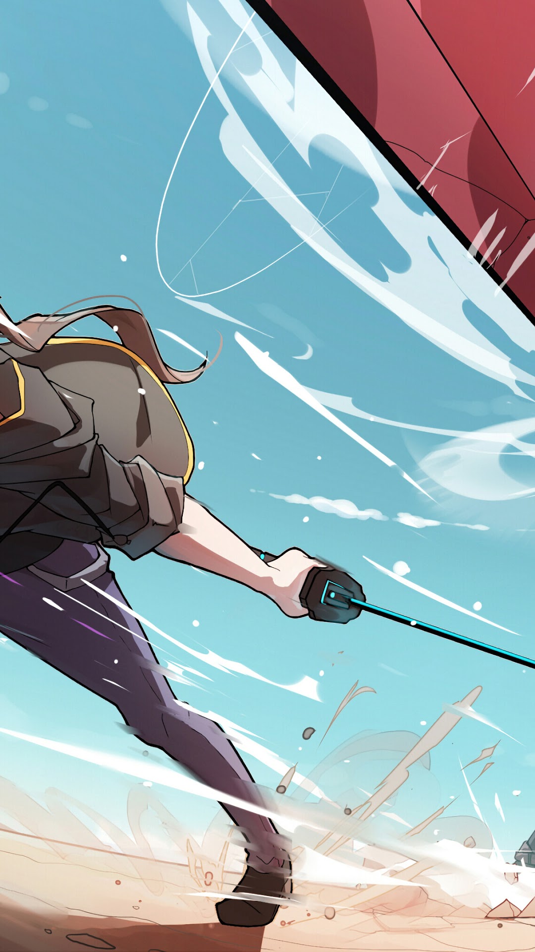 Anime girl with sword in desert HD Phone Wallpaper