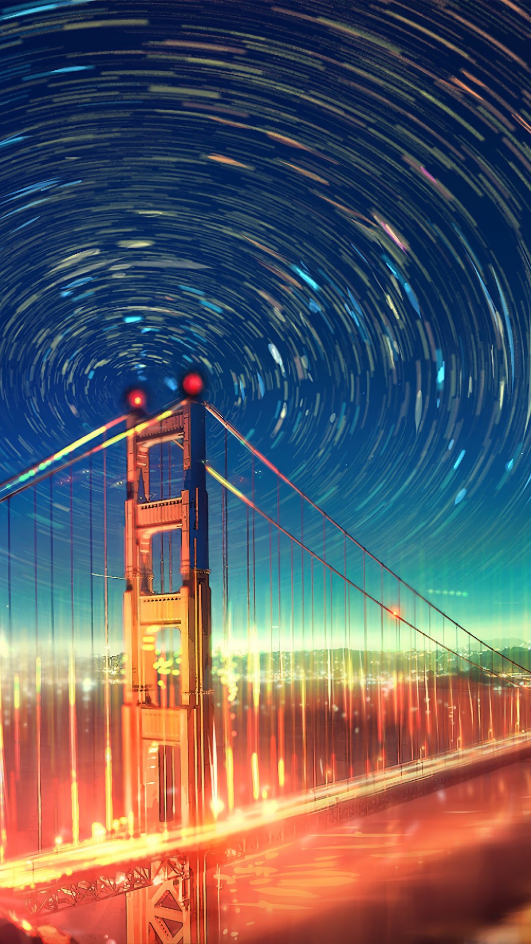 Golden Gate Bridge at night with star trails HD Phone Wallpaper