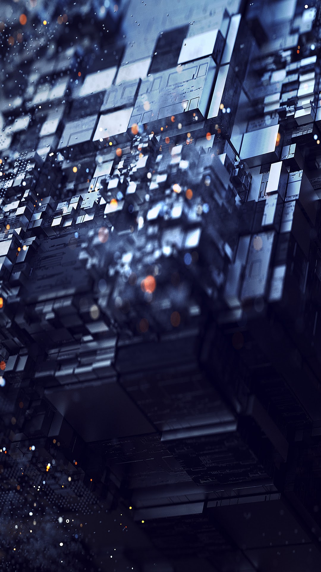 Abstract 3D cube structure with glowing particles HD Phone Wallpaper
