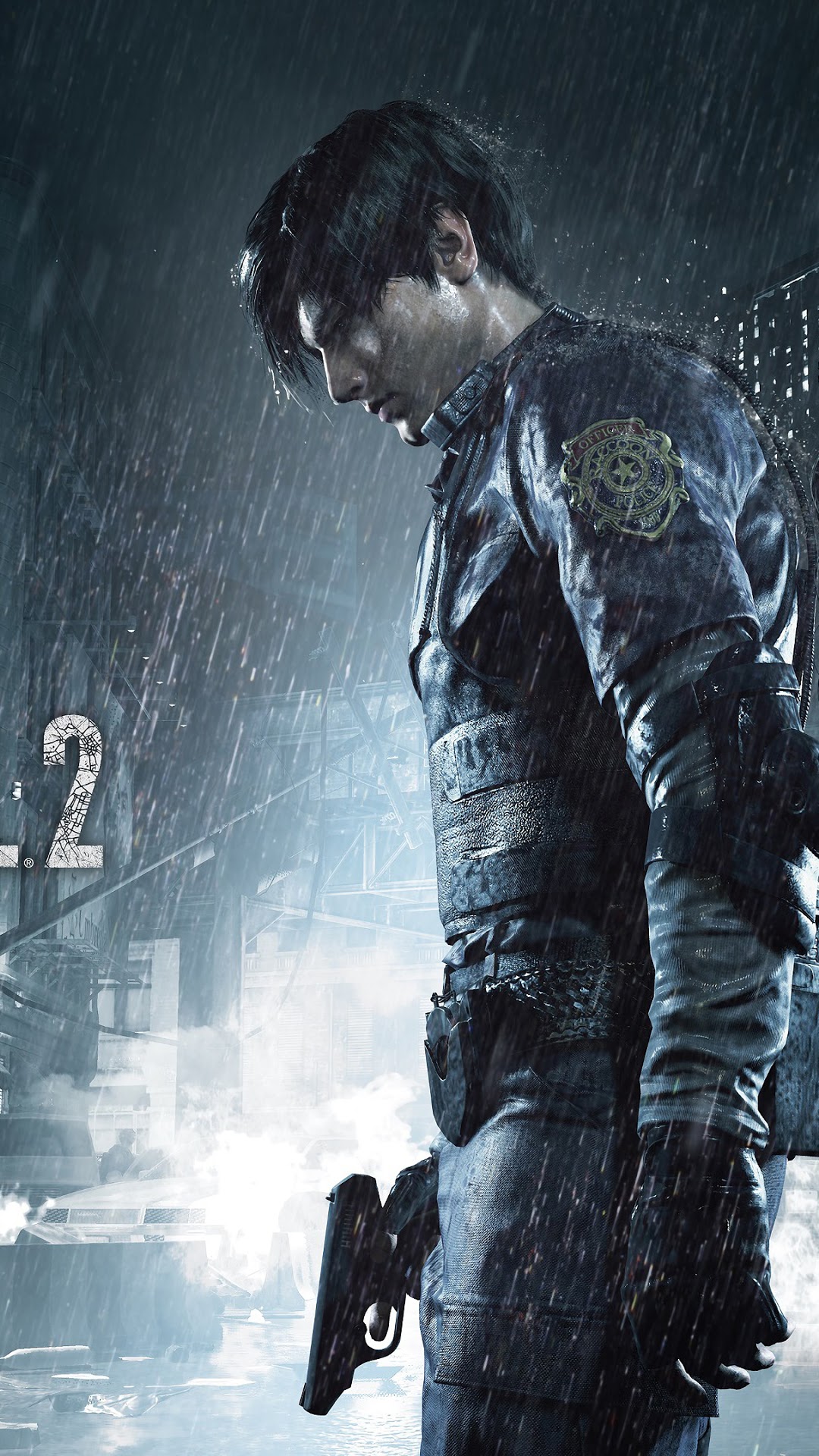 Leon S. Kennedy from Resident Evil 2 in the rain HD Phone Wallpaper