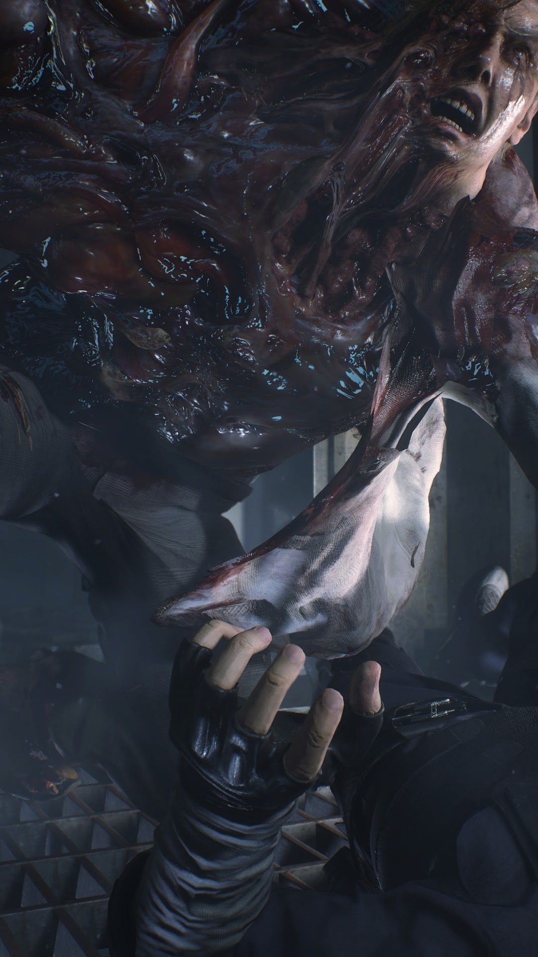 Leon S. Kennedy fighting a G-Virus monster in Resident Evil 2 HD Phone Wallpaper