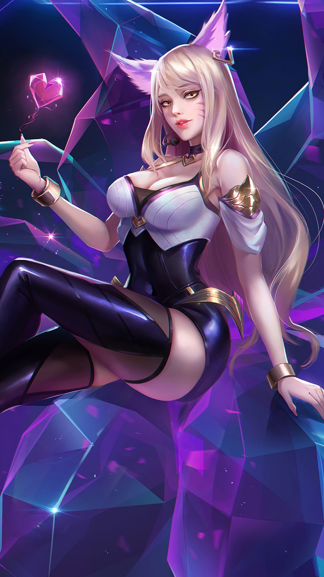 Ahri from K/DA with a pink heart HD Phone Wallpaper