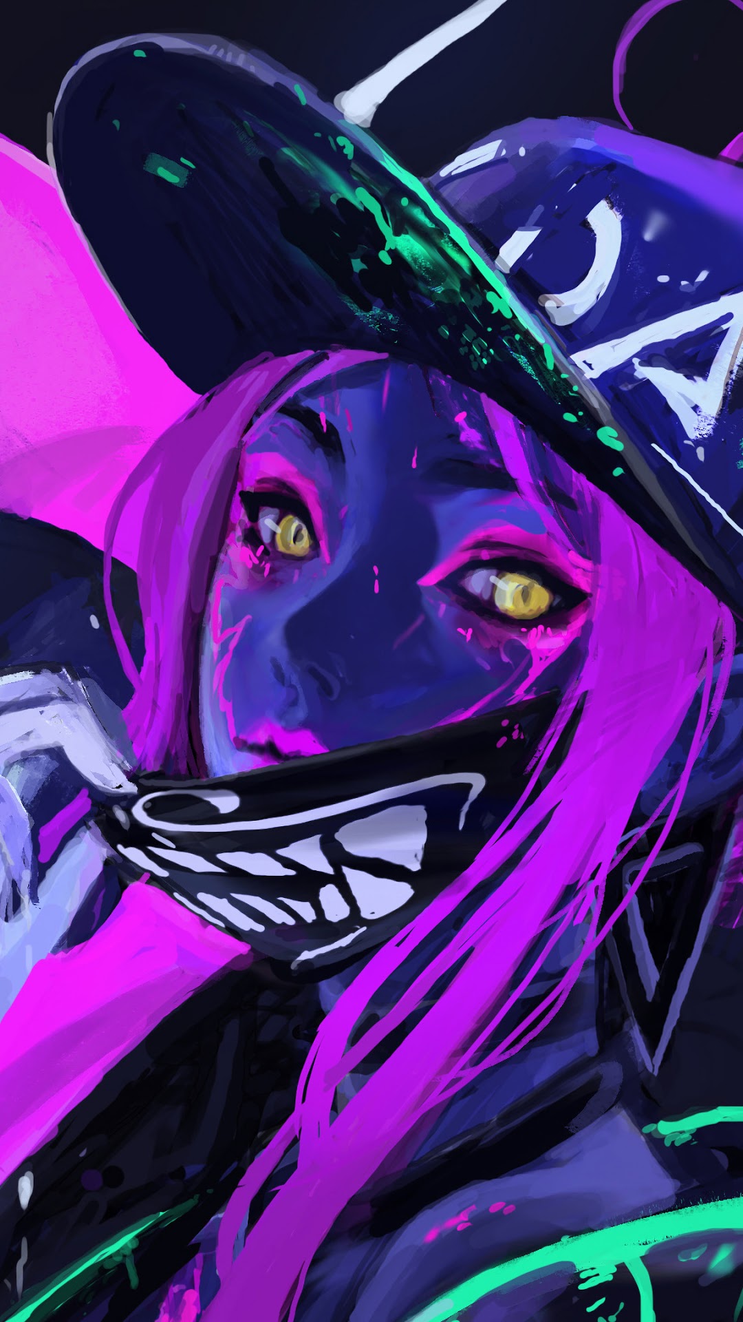 Akali from K/DA wearing a mask and hat HD Phone Wallpaper