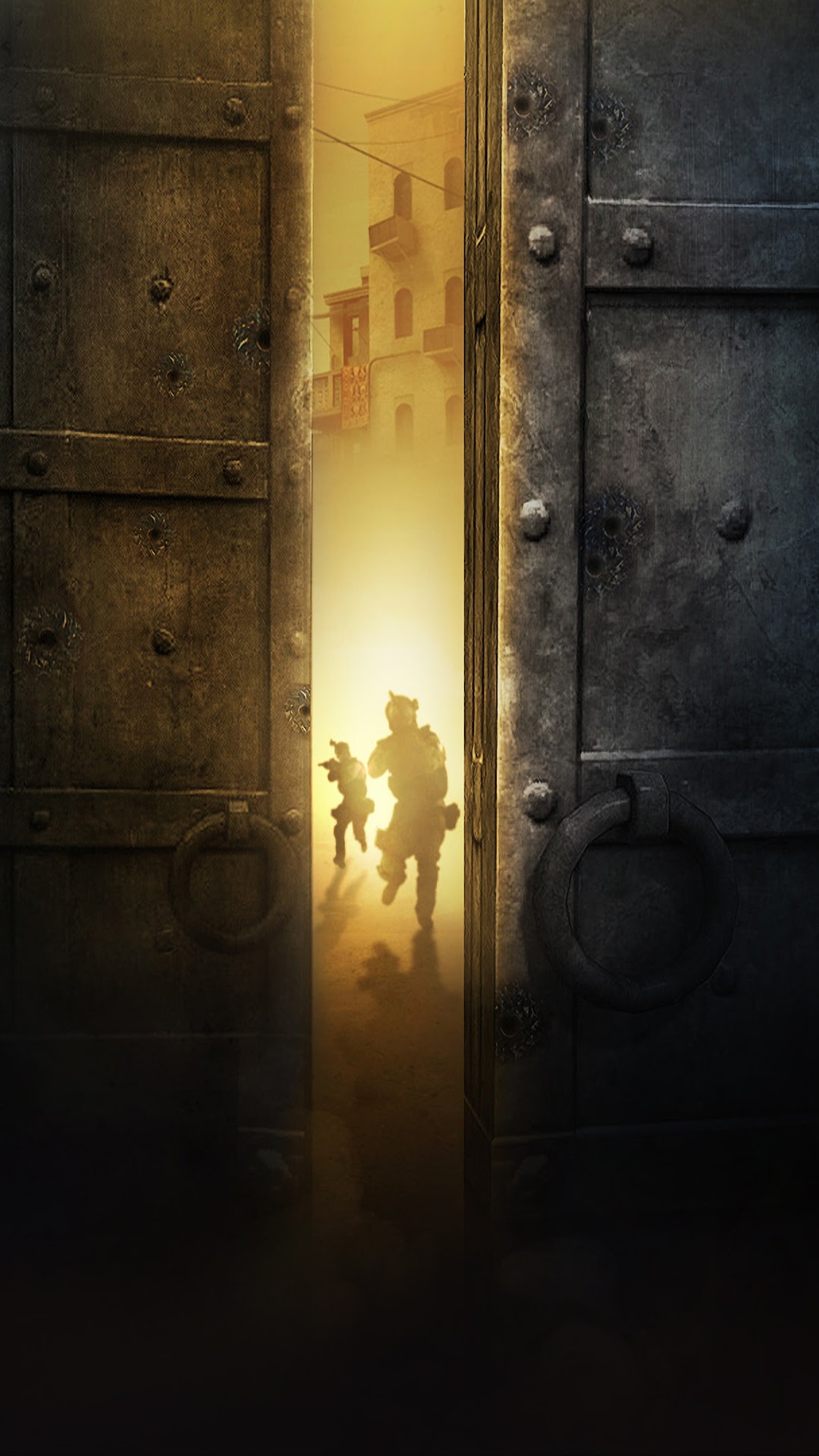 Counter-Strike: Global Offensive two soldiers running through open doors HD Phone Wallpaper