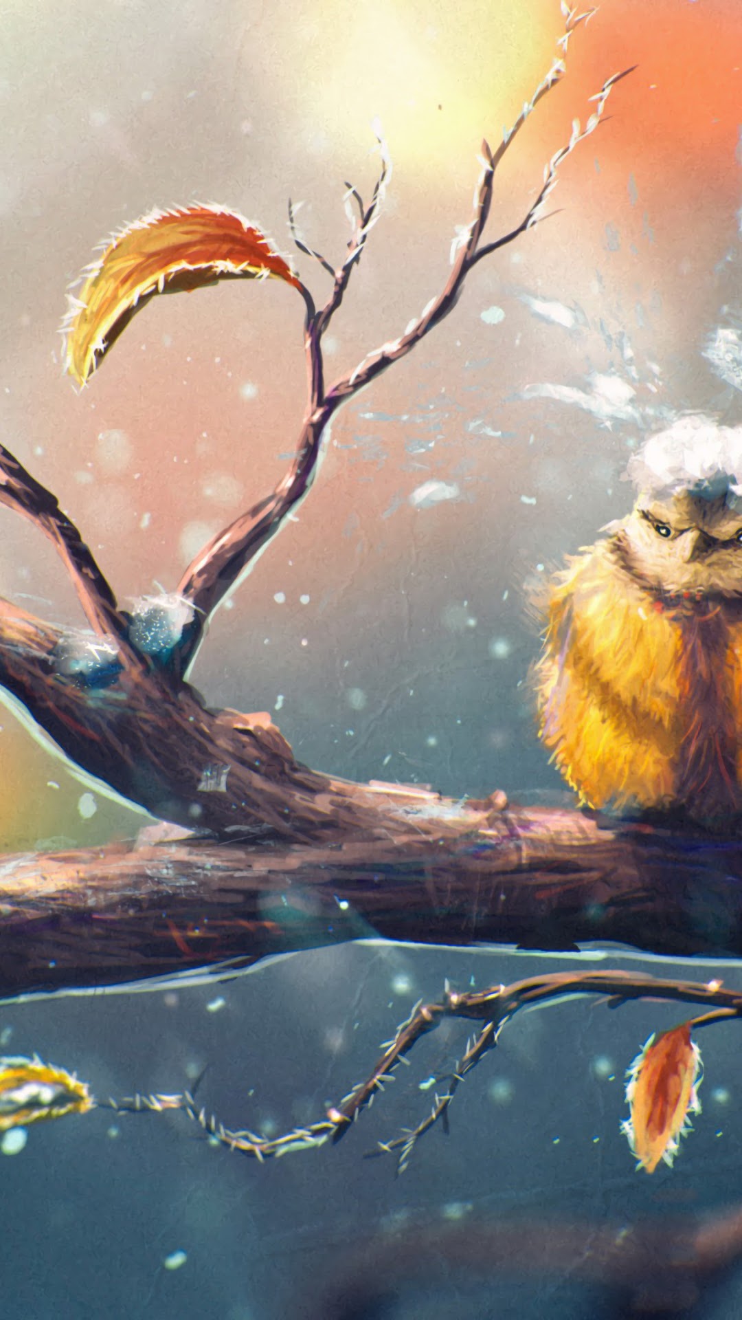 Bird on a snowy branch HD Phone Wallpaper
