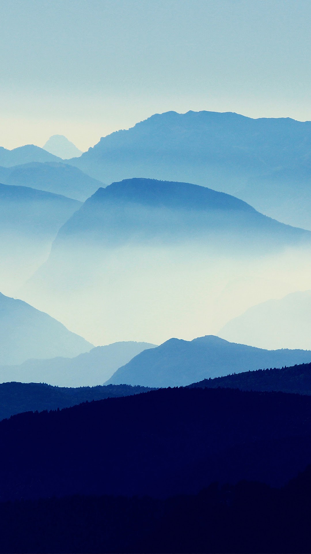 Blue mountains shrouded in fog HD Phone Wallpaper