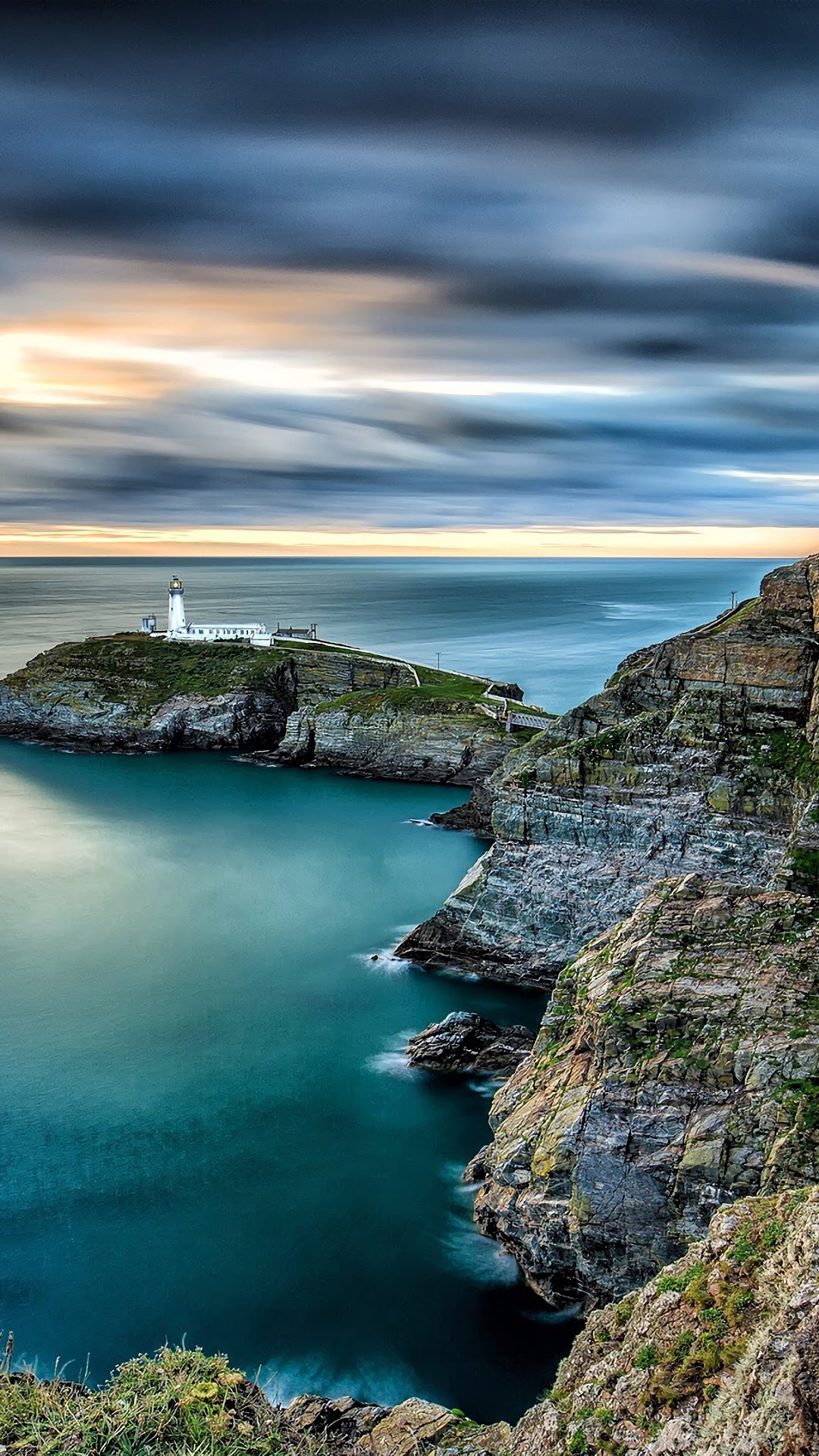 Seascape with Lighthouse and Rocky Coastline HD Phone Wallpaper