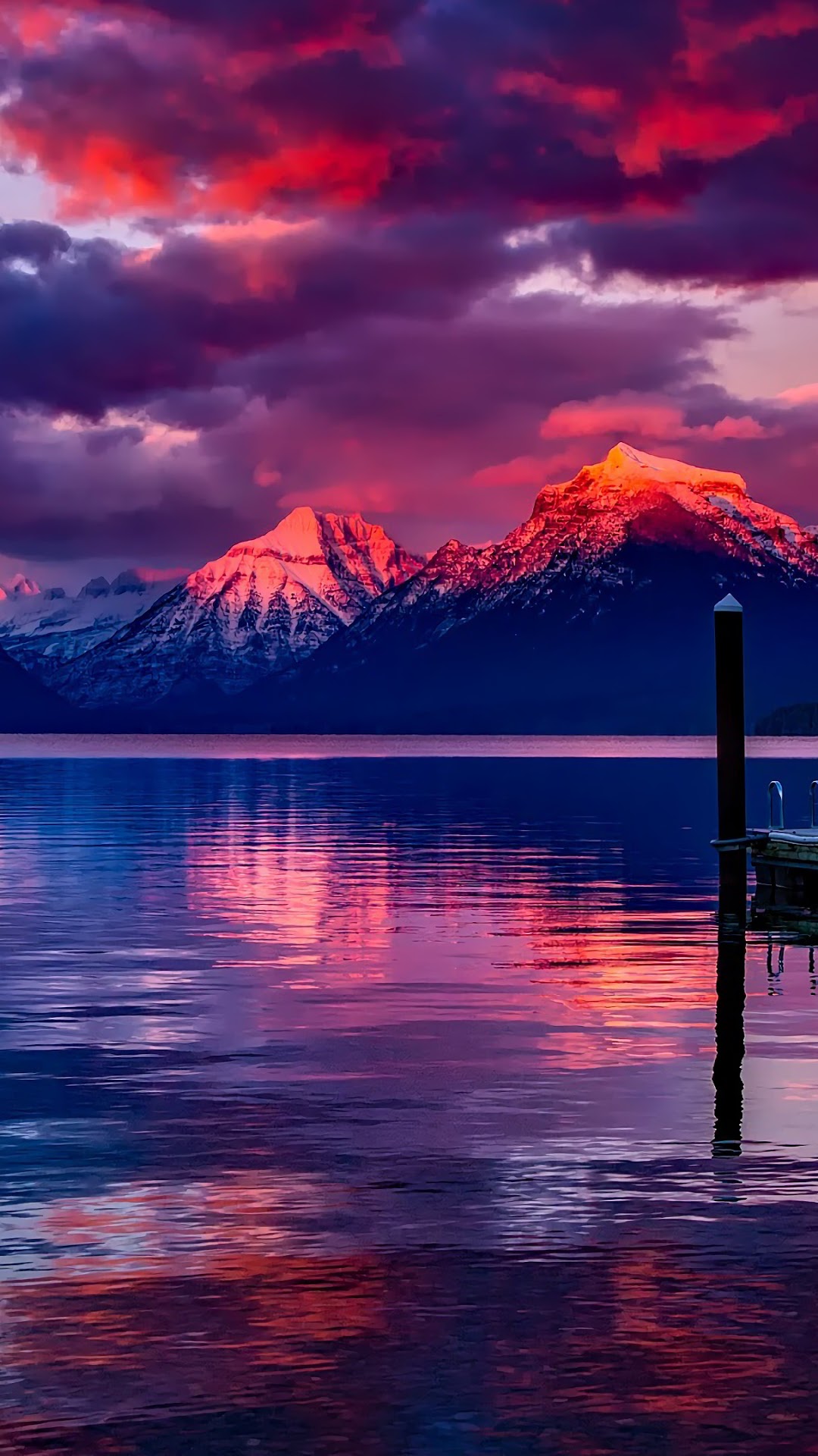 Lake and Mountains at Sunset HD Phone Wallpaper