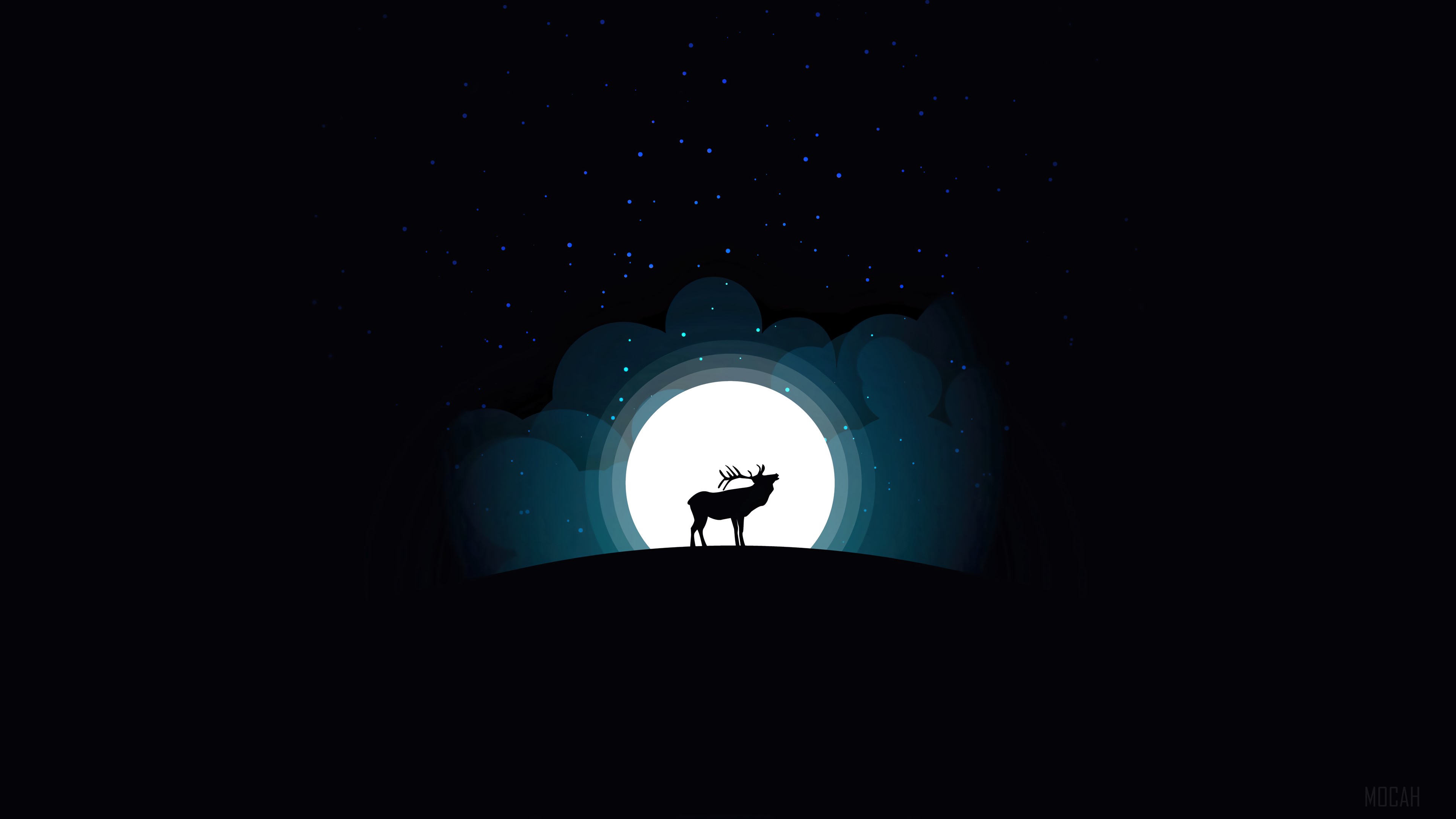 Deer Silhouette Under Moon and Stars HD Wallpaper