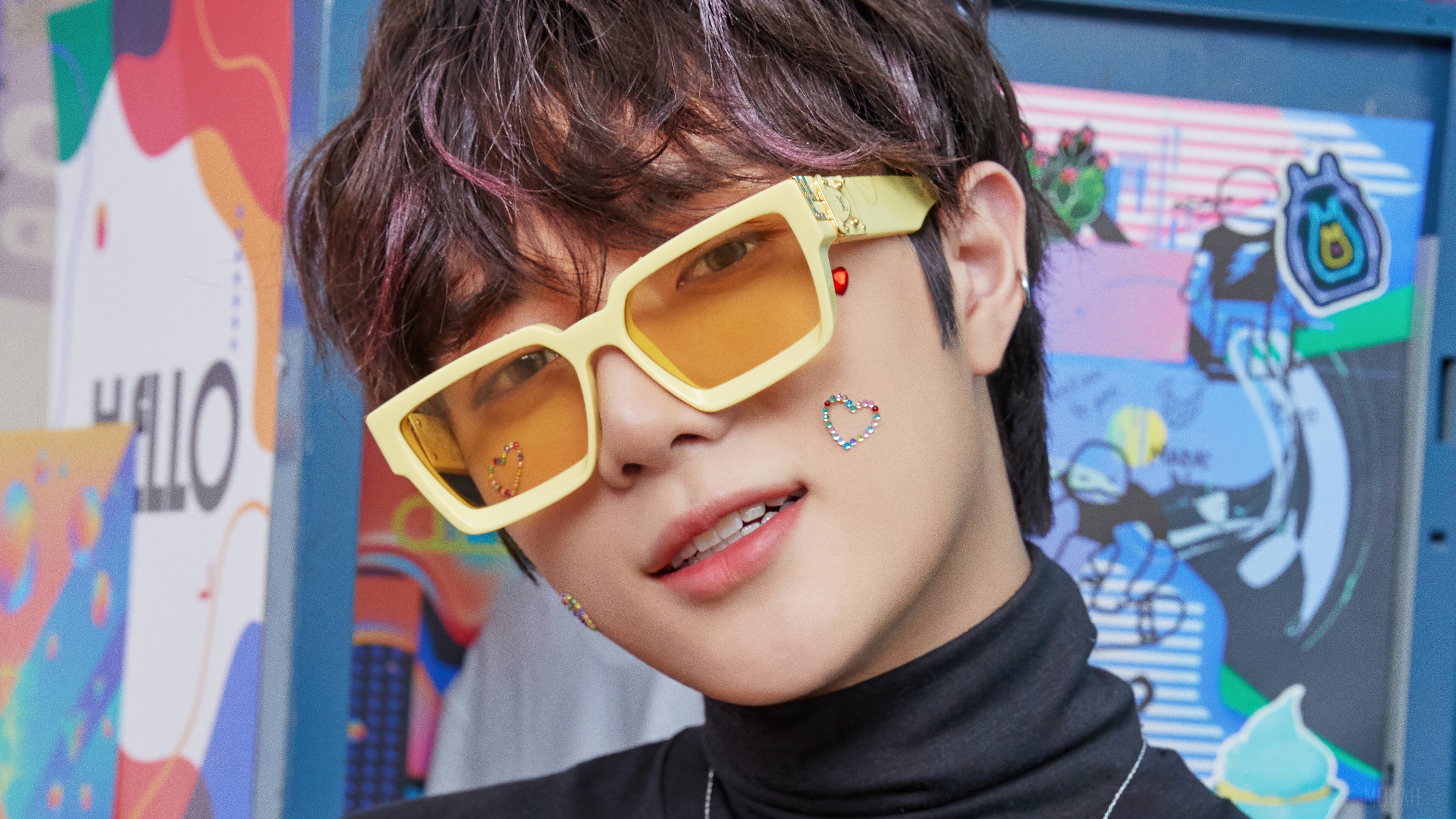 Beomgyu from TXT with Yellow Sunglasses 4K HD Wallpaper