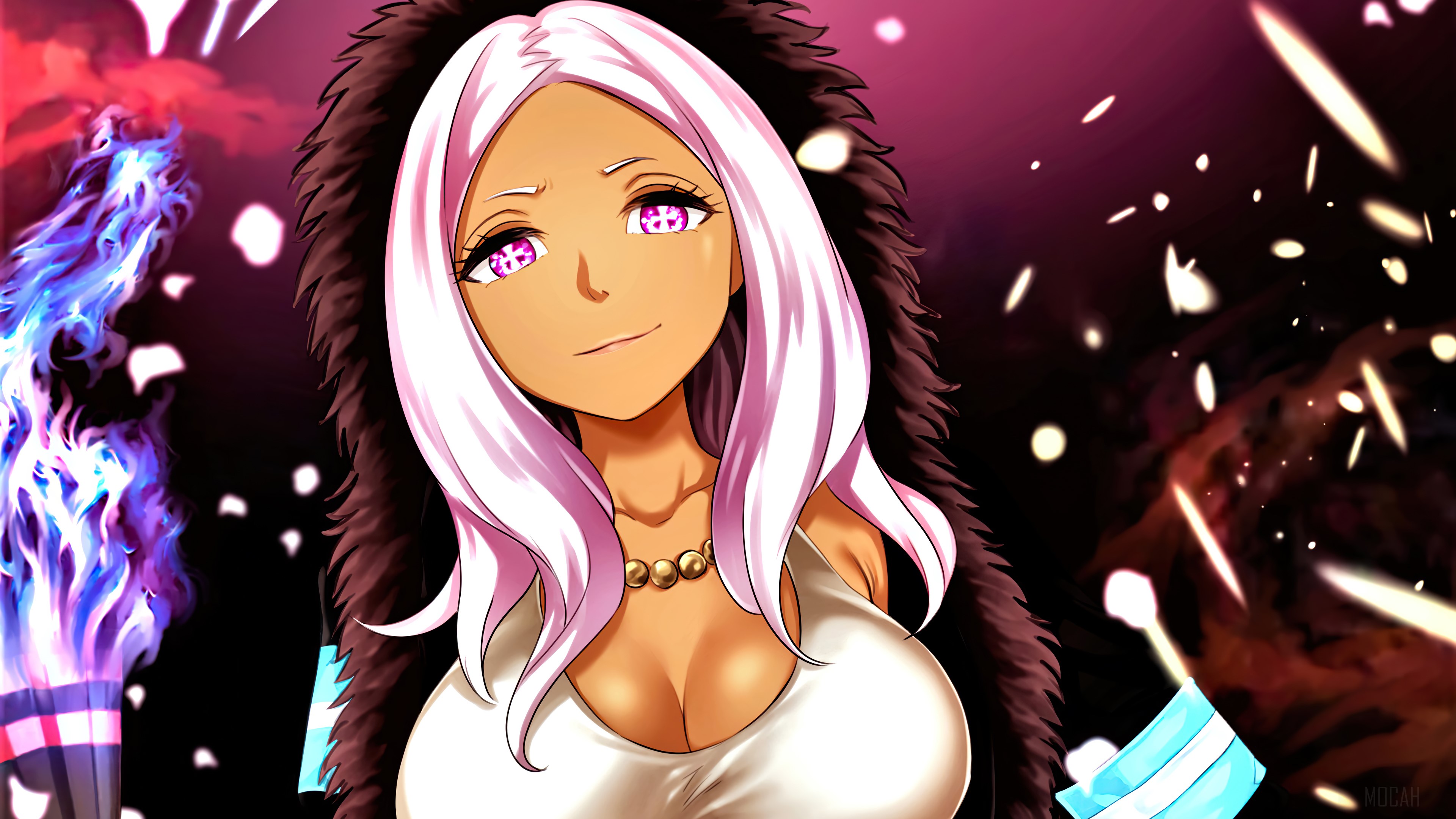 Hibana from Fire Force with White Hair and Purple Eyes 4K HD Wallpaper