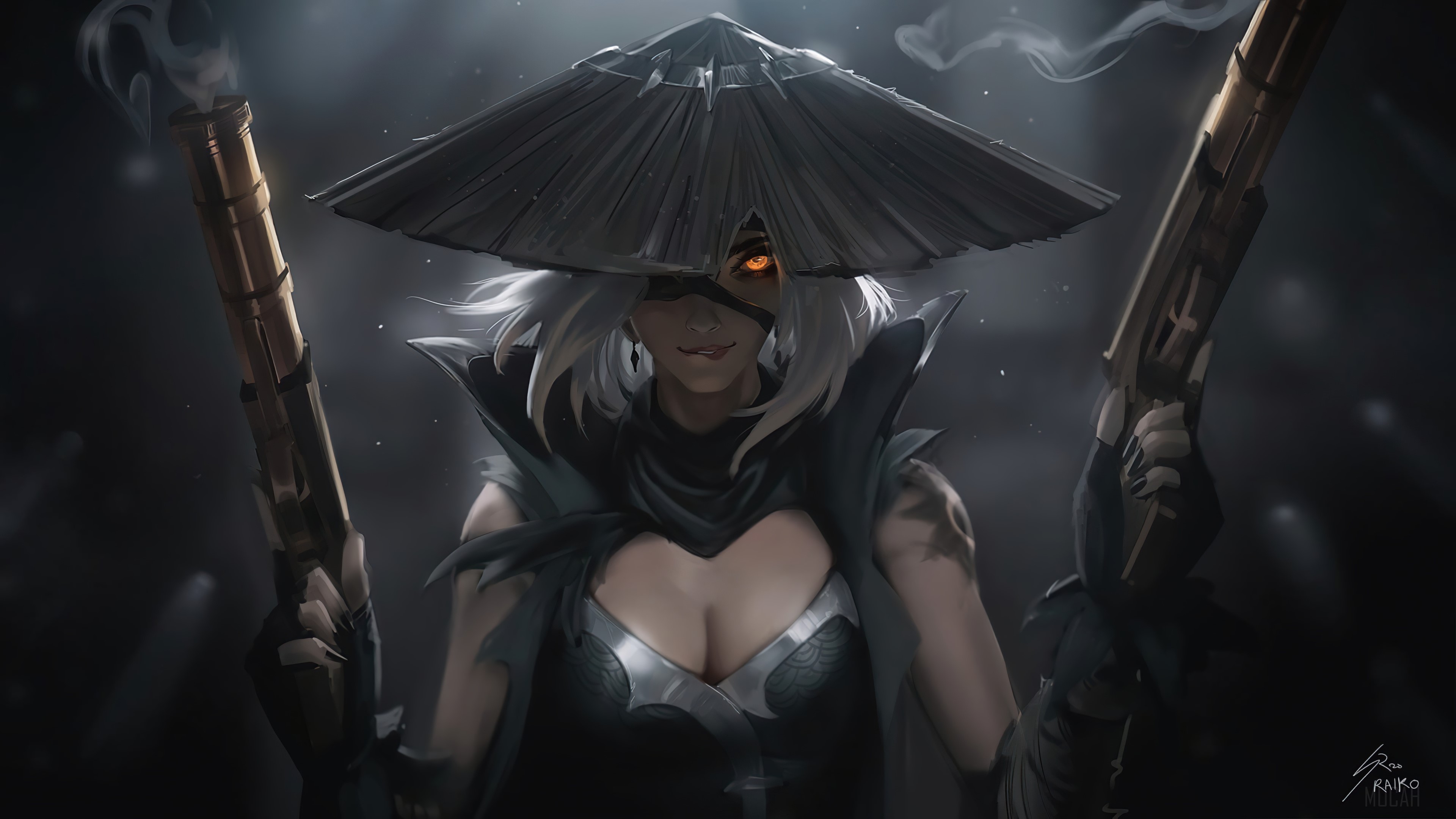 Mysterious Gun-Wielding Fantasy Woman 4K HD Wallpaper