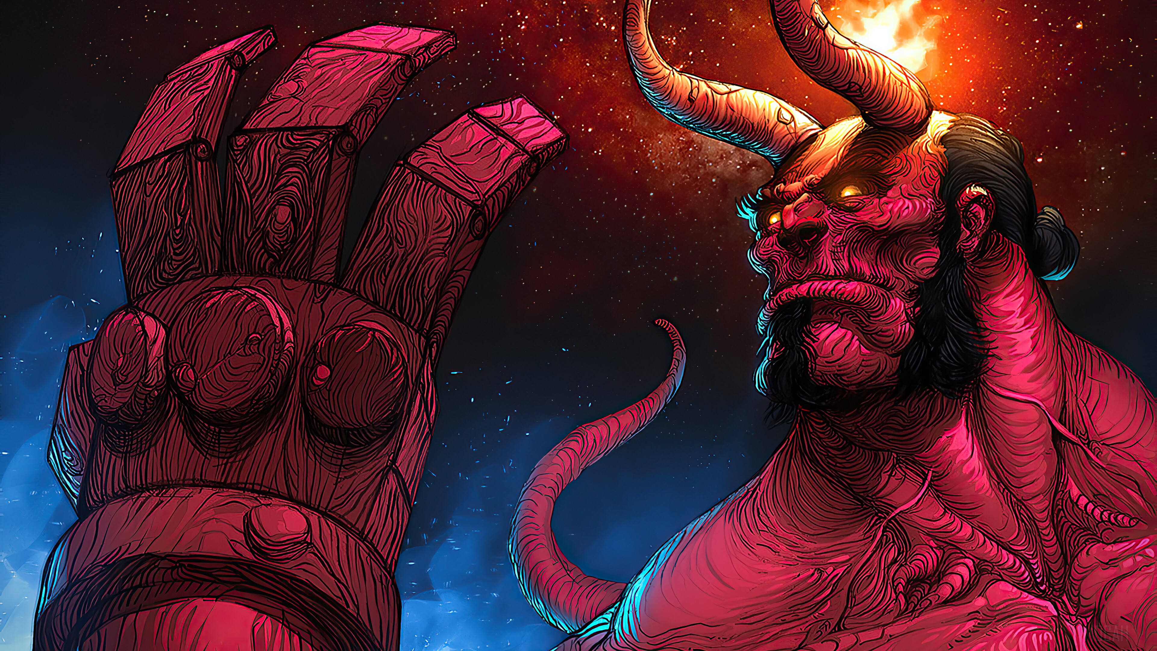 Hellboy with his Right Hand of Doom 4K HD Wallpaper