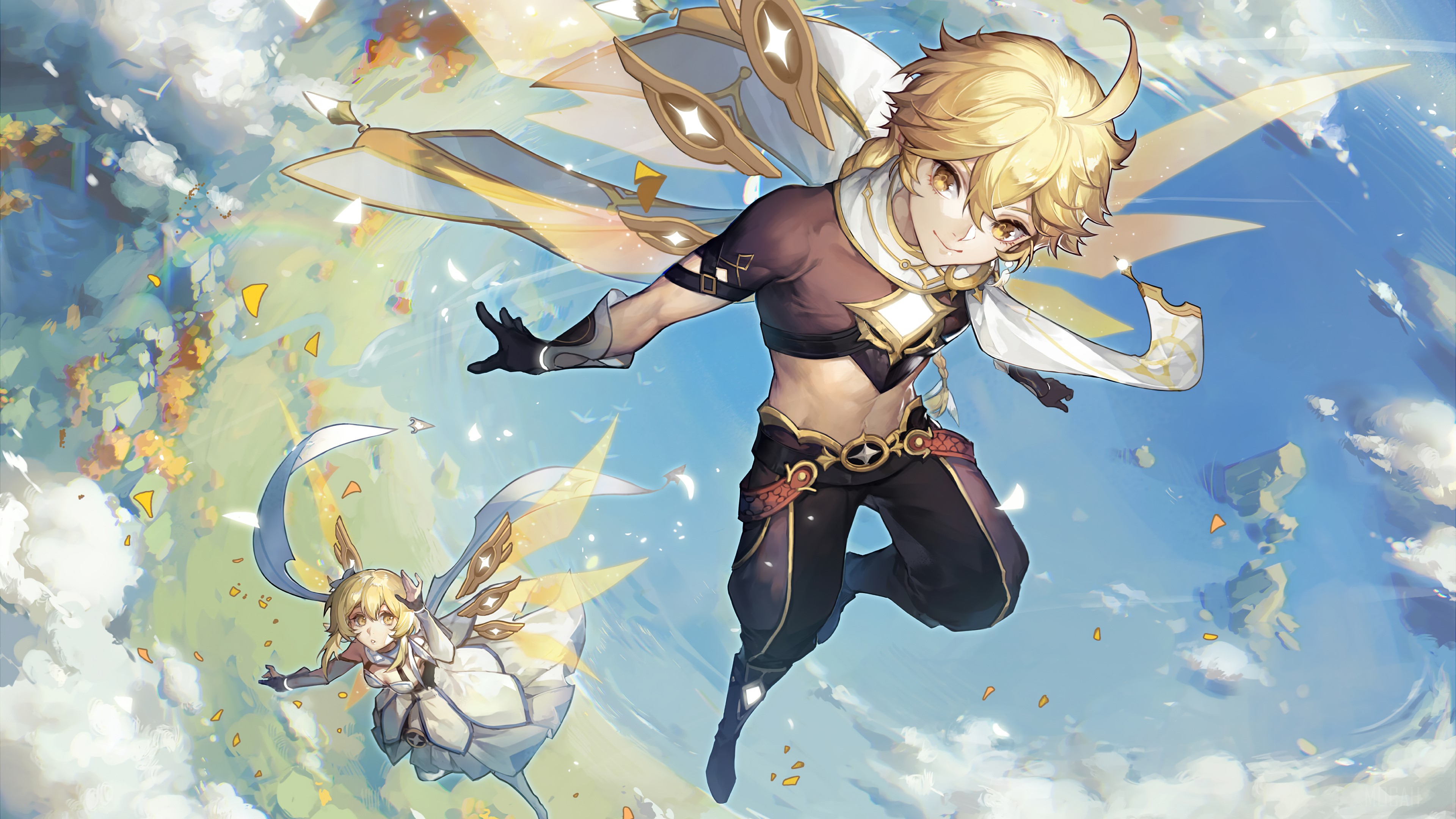 Traveler Aether and Lumine from Genshin Impact 4K HD Wallpaper