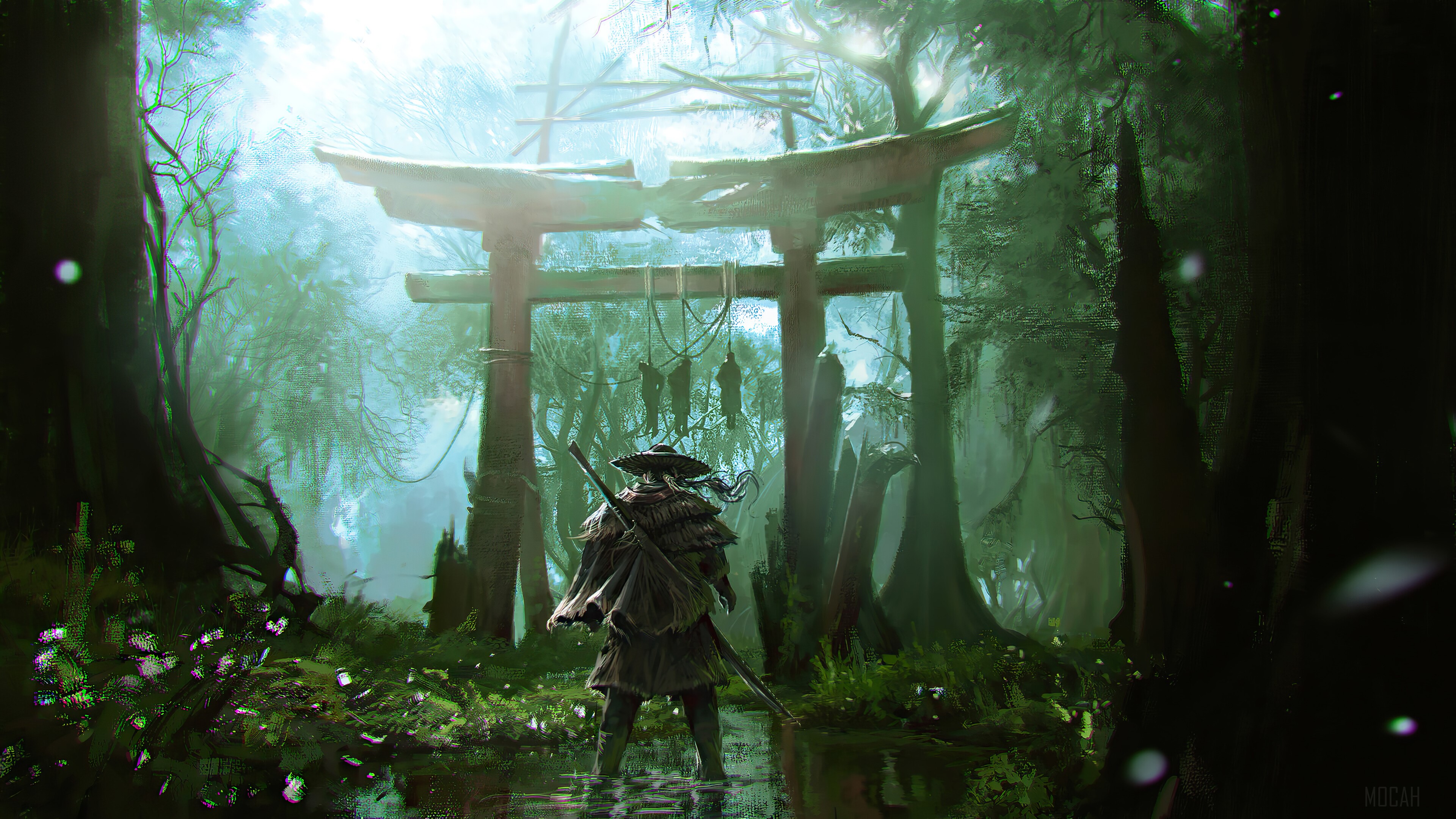 Ghost of Tsushima Warrior in Misty Forest 4K HD Wallpaper