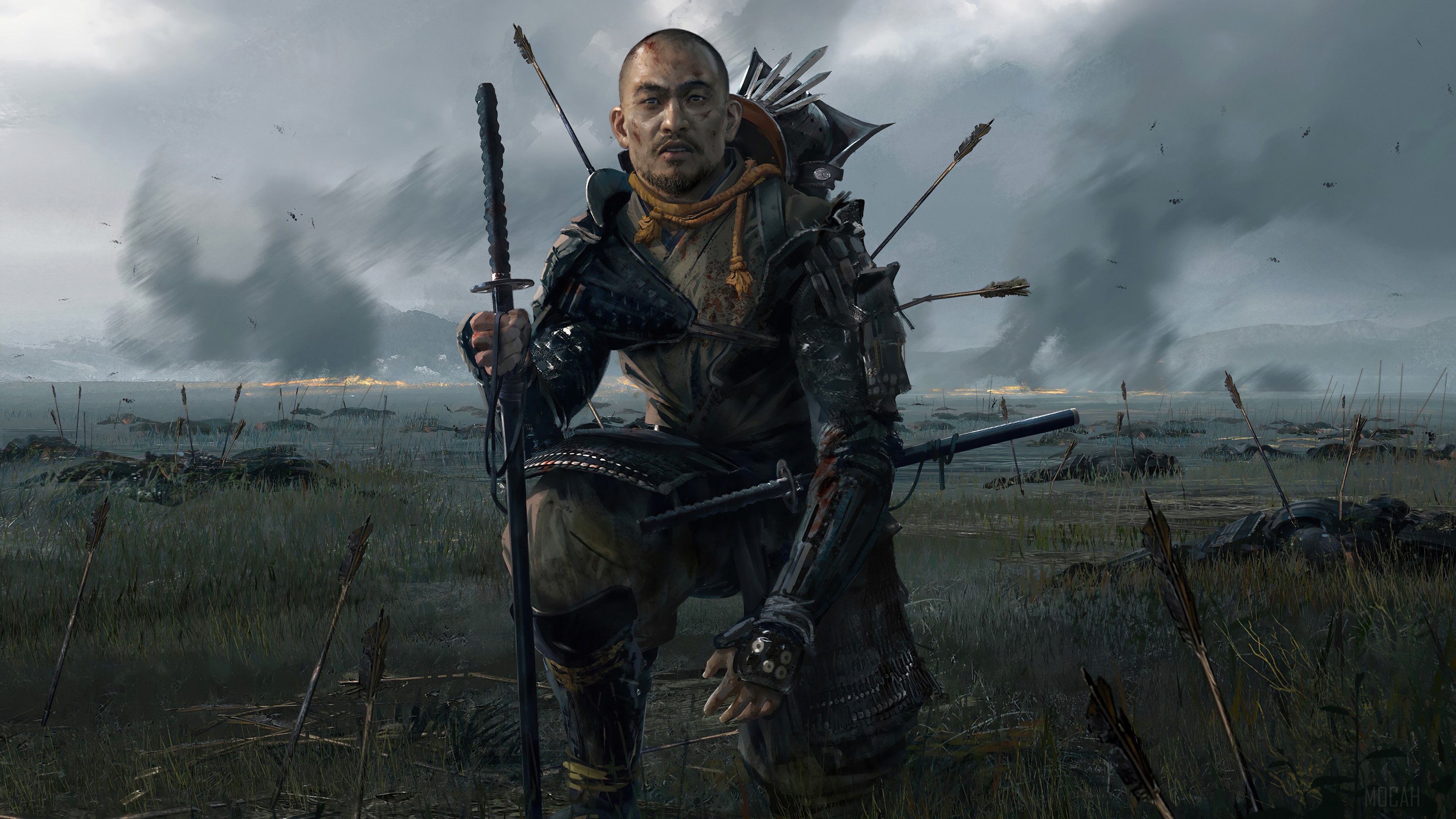 Samurai warrior with arrows in armor in Ghost of Tsushima 4K HD Wallpaper
