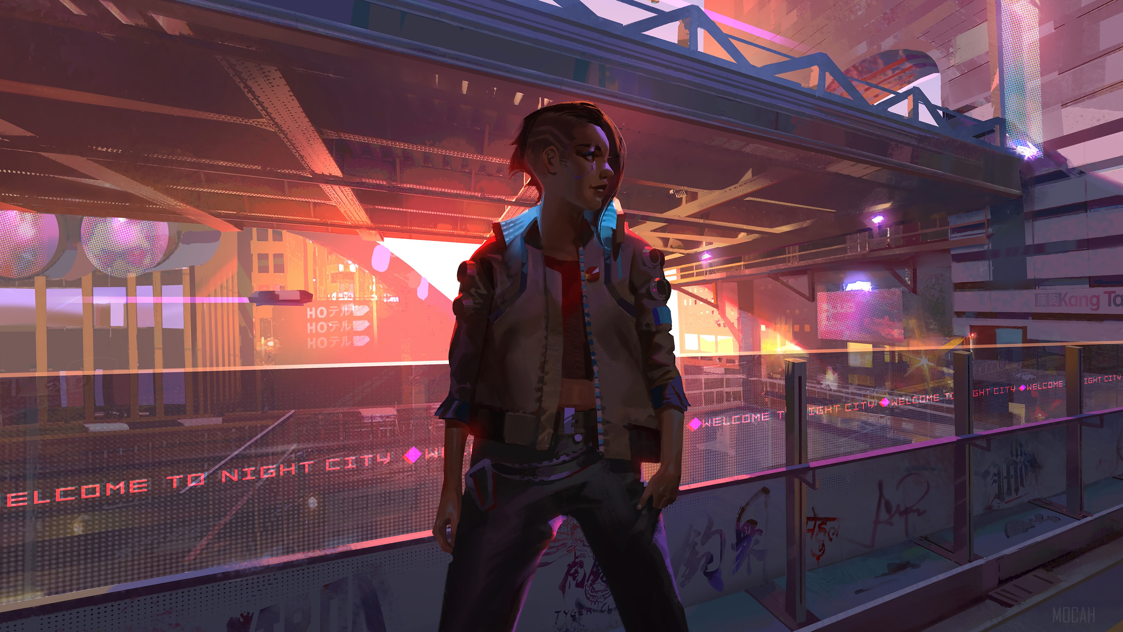 Female character from Cyberpunk 2077 in Night City 4K HD Wallpaper