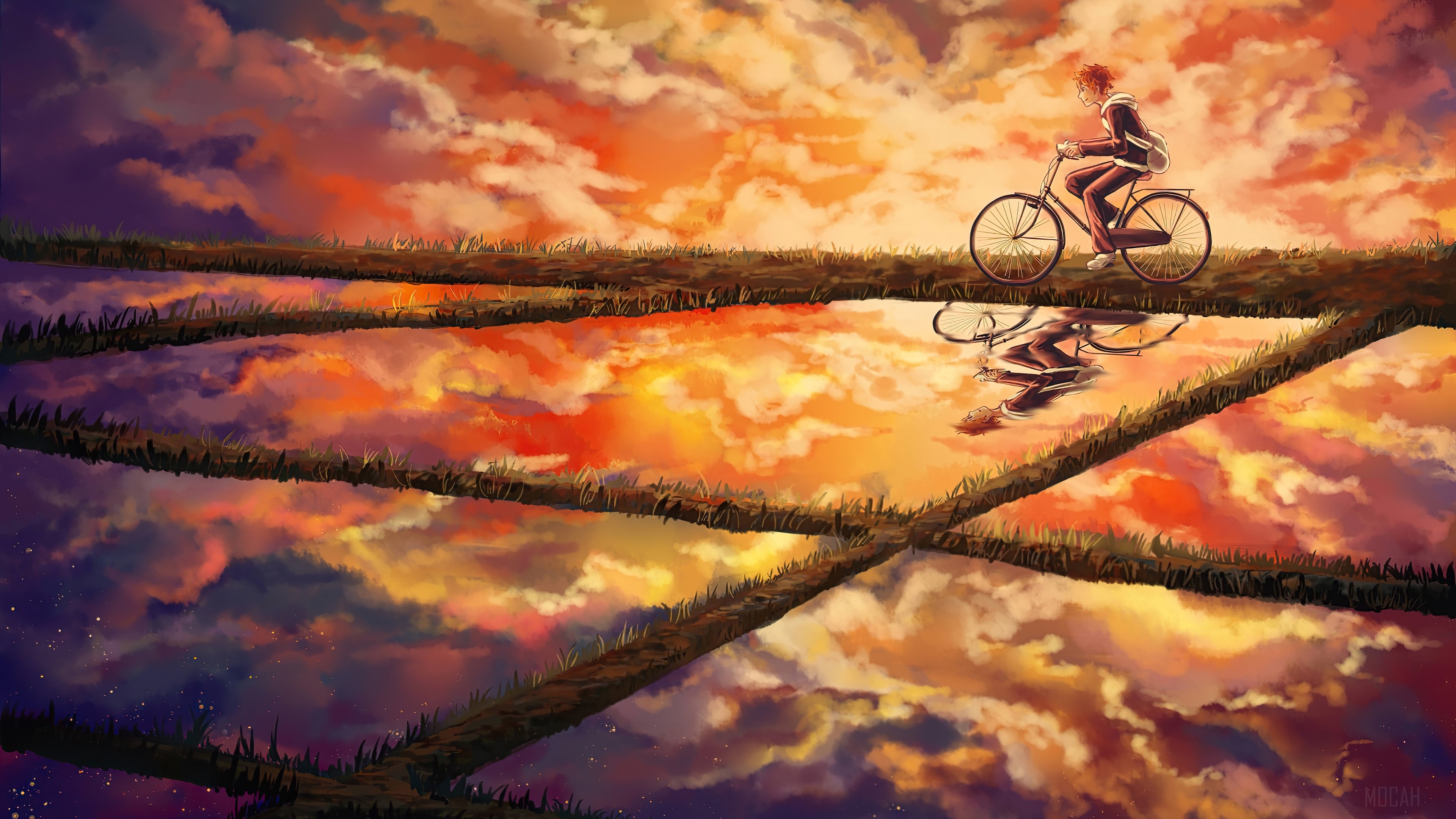 Haikyuu Shoyo Hinata Cycling at Sunset 4K HD Wallpaper