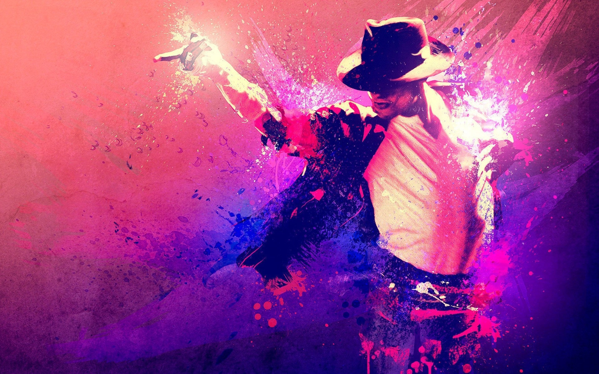 Michael Jackson performing with colorful paint splatters HD Wallpaper