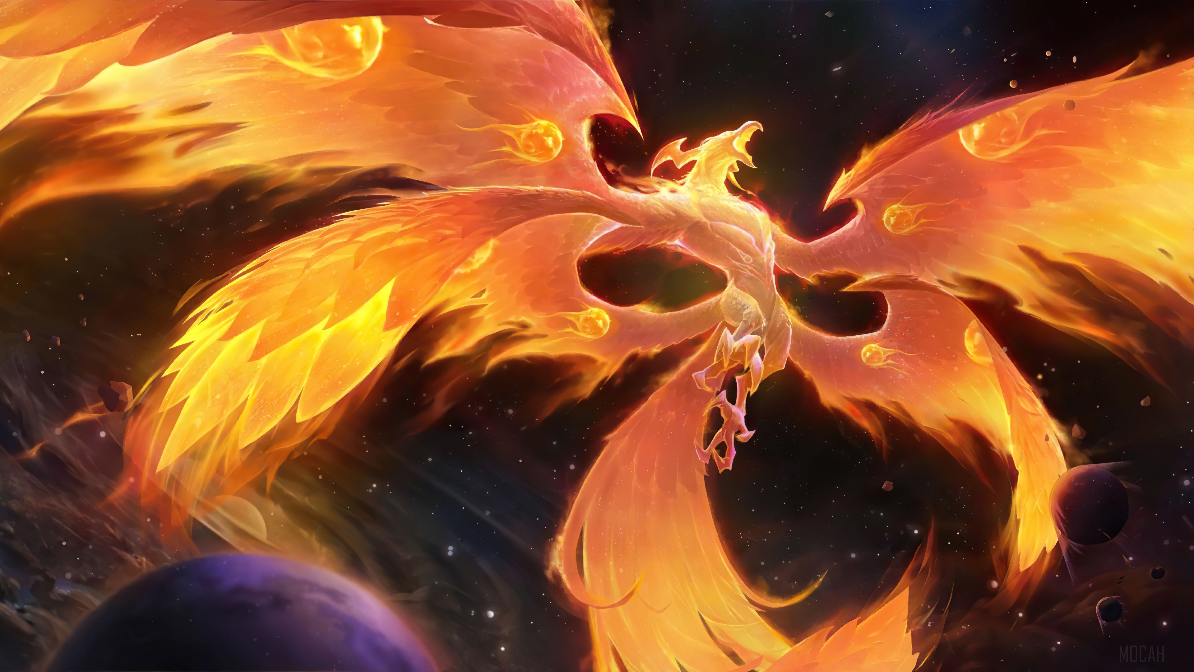 The Immortal Fire Phoenix from Legends of Runeterra 4K HD Wallpaper