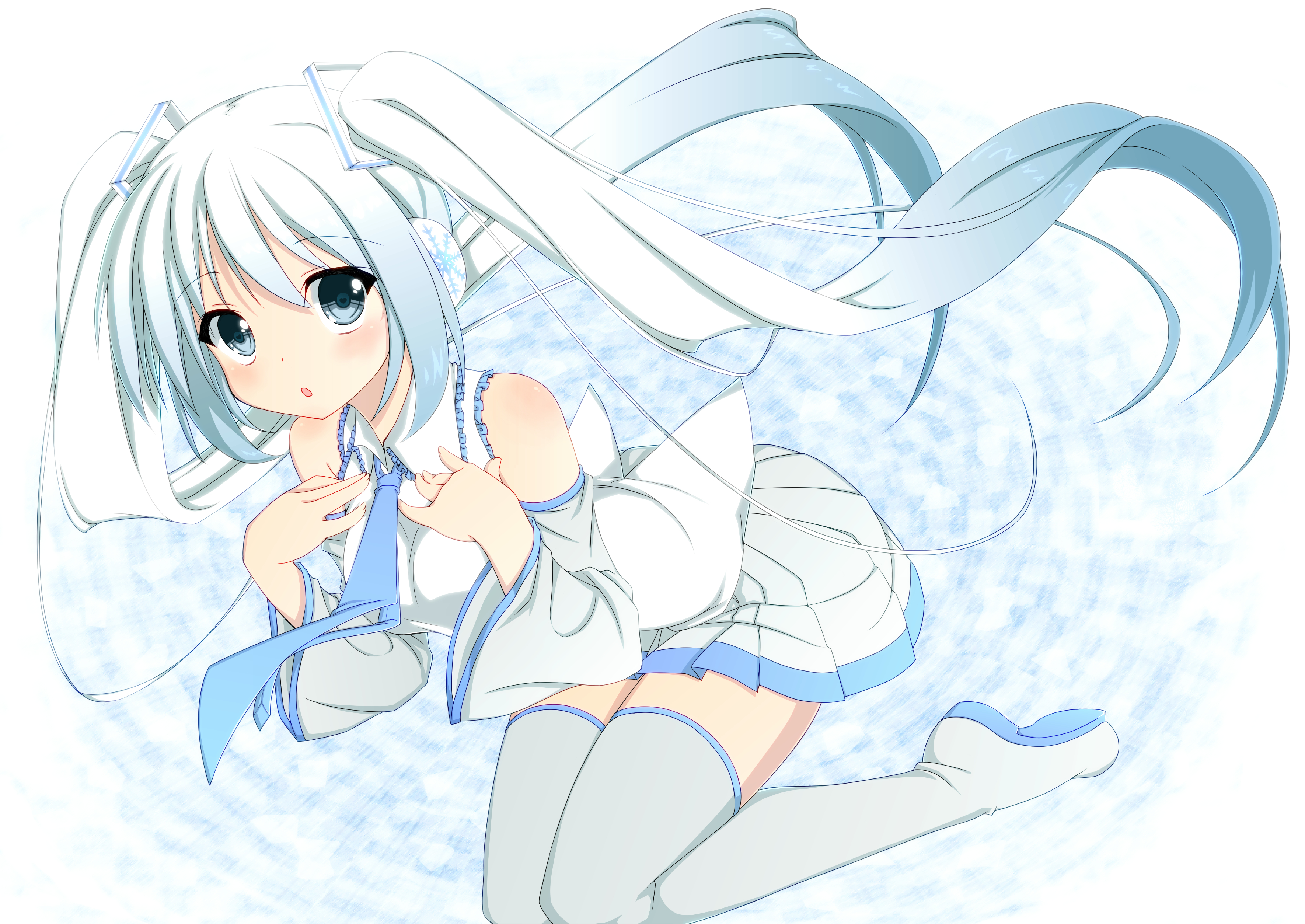 Hatsune Miku from Vocaloid in white and blue outfit HD Wallpaper