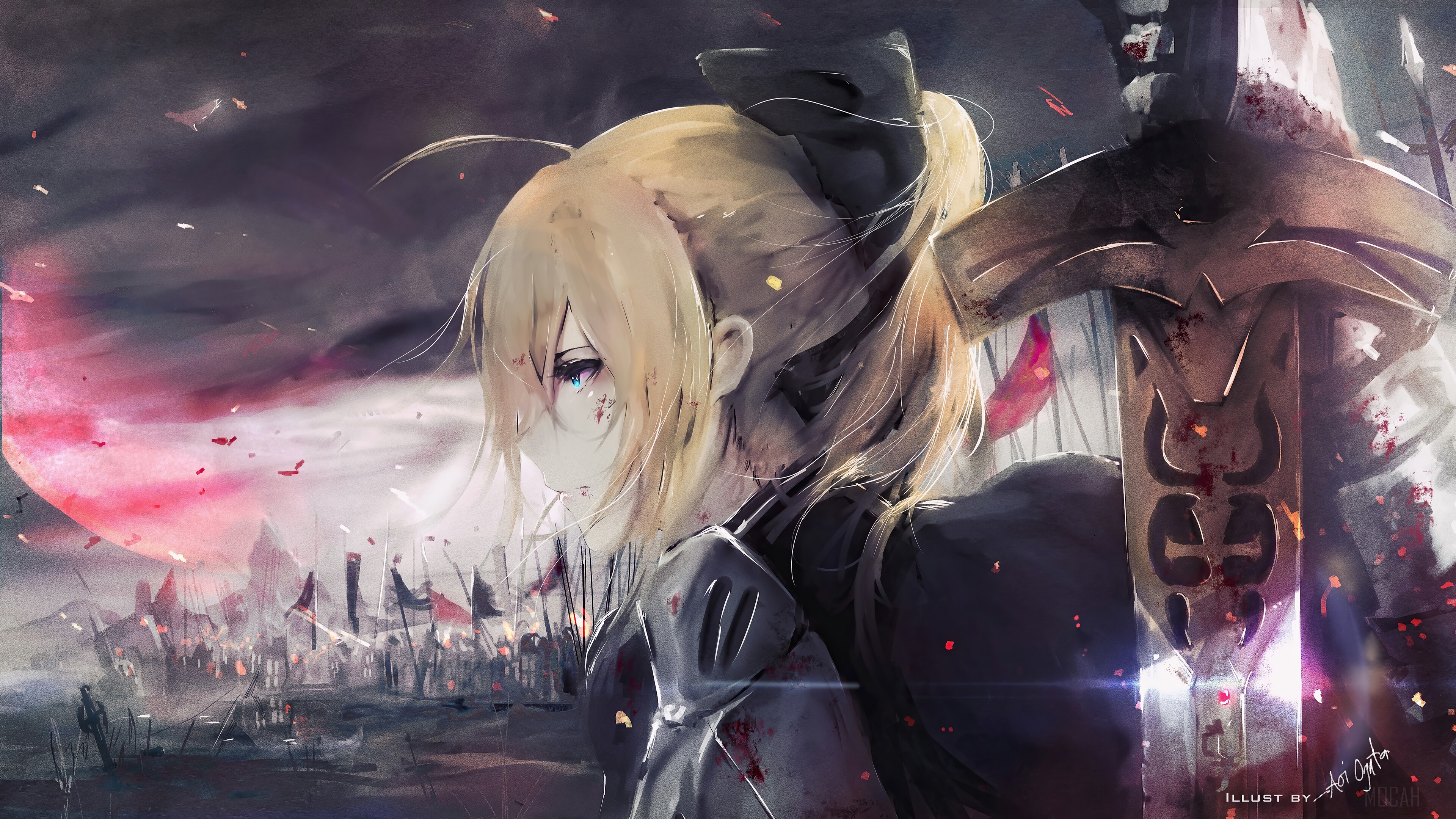 Saber from Fate Grand Order in Dark Battlefield 4K HD Wallpaper