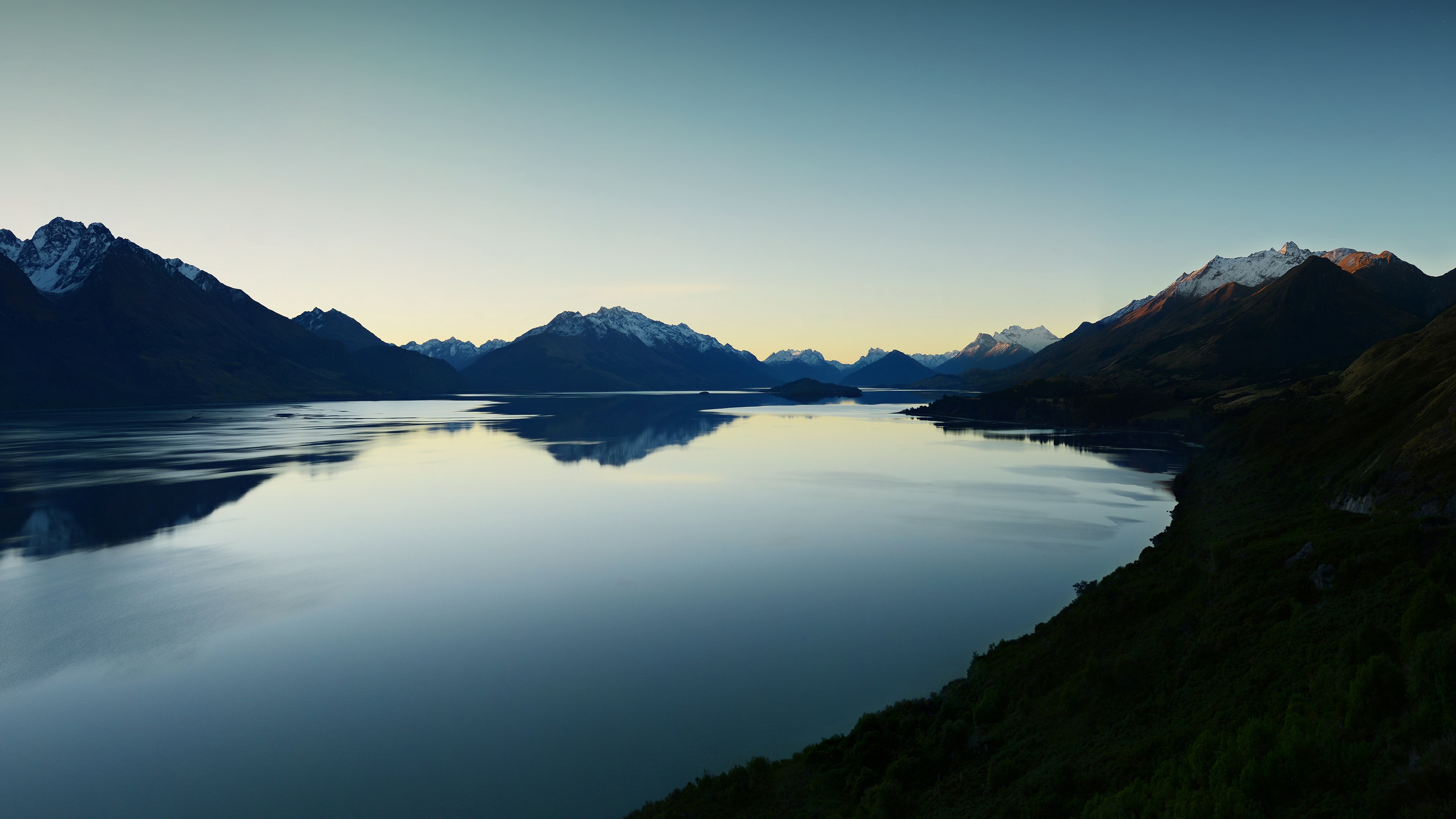 Lake and mountains at dawn HD Wallpaper