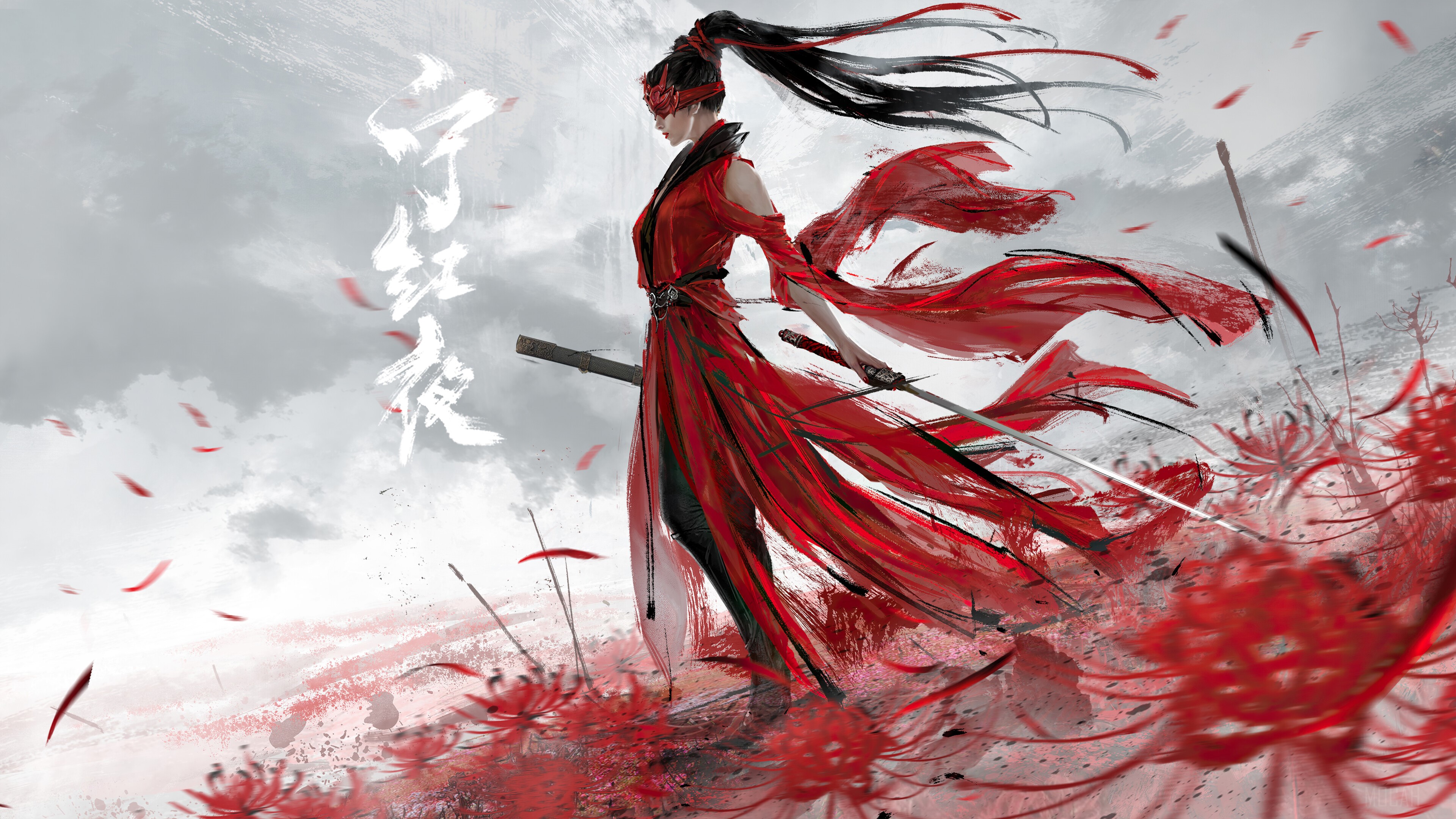 Naraka Bladepoint Warrior in Red 4K Art HD Wallpaper