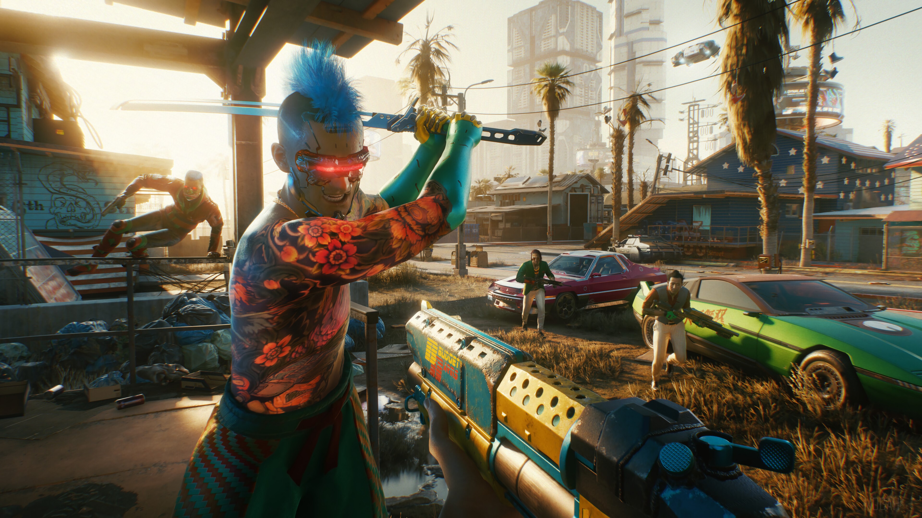 Cyberpunk 2077: Character with Katana and Gun HD Wallpaper