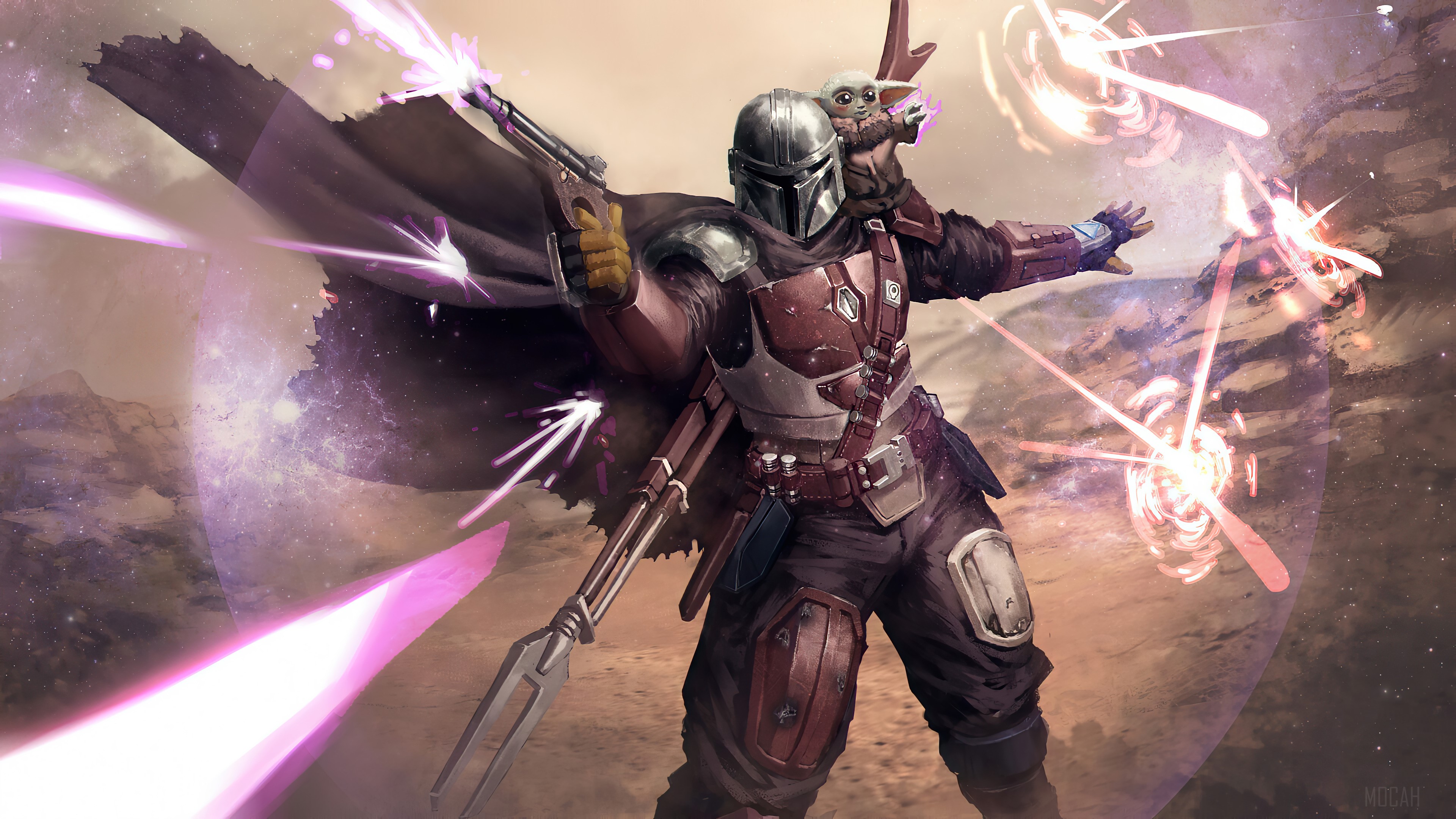 The Mandalorian and Grogu from The Mandalorian TV Series 4K HD Wallpaper