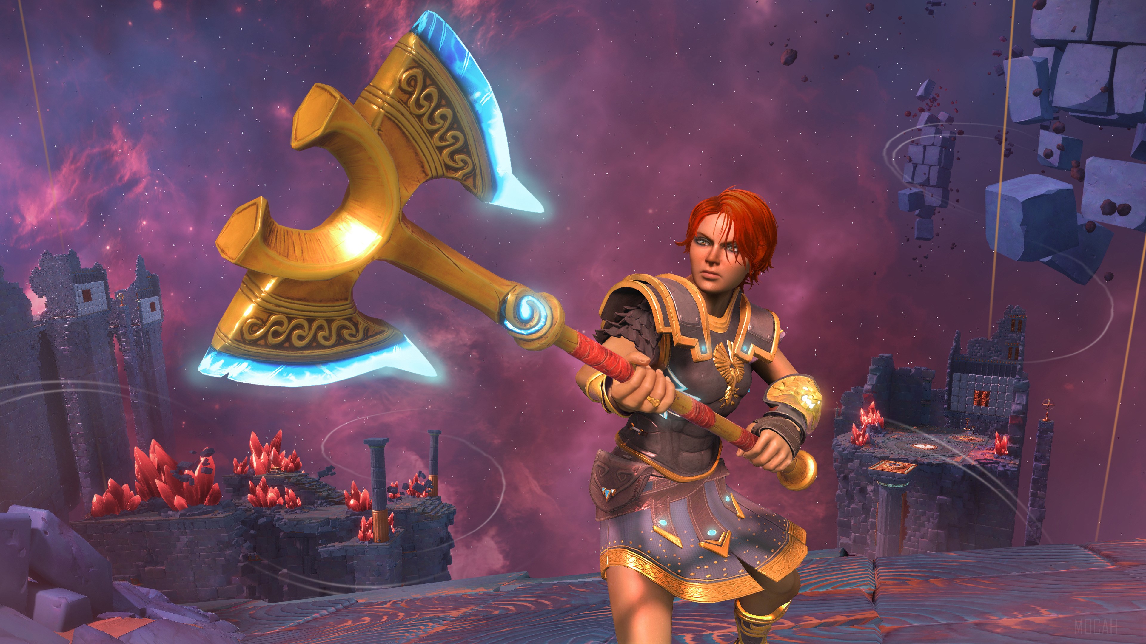 Immortals Fenyx Rising character with golden axe 4K HD Wallpaper