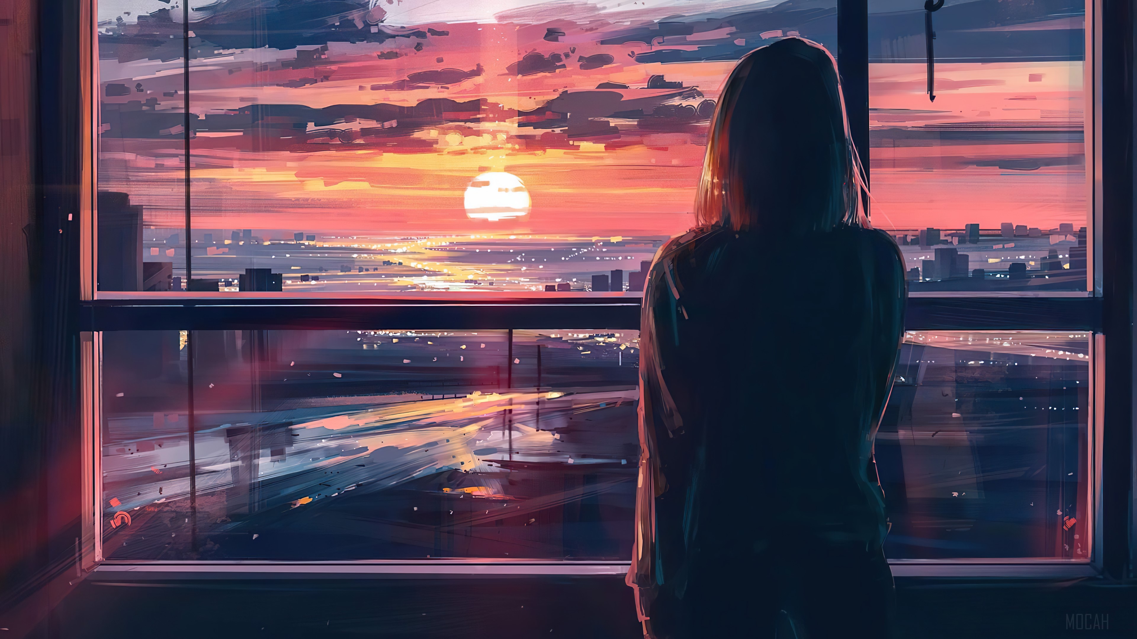 Sunset Over Cityscape with Silhouette in 4K HD Wallpaper