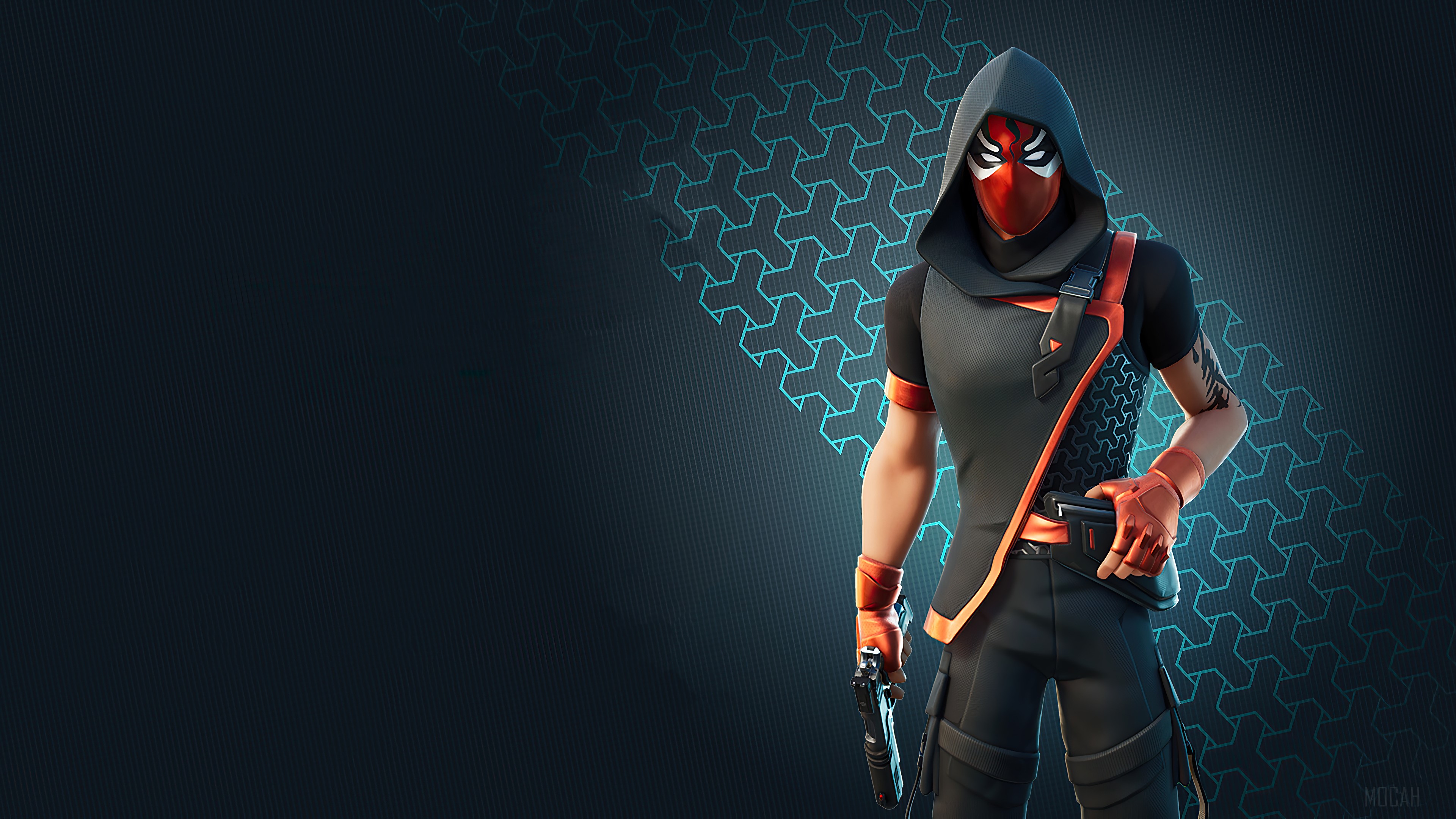 Fortnite character with red mask and hood HD Wallpaper