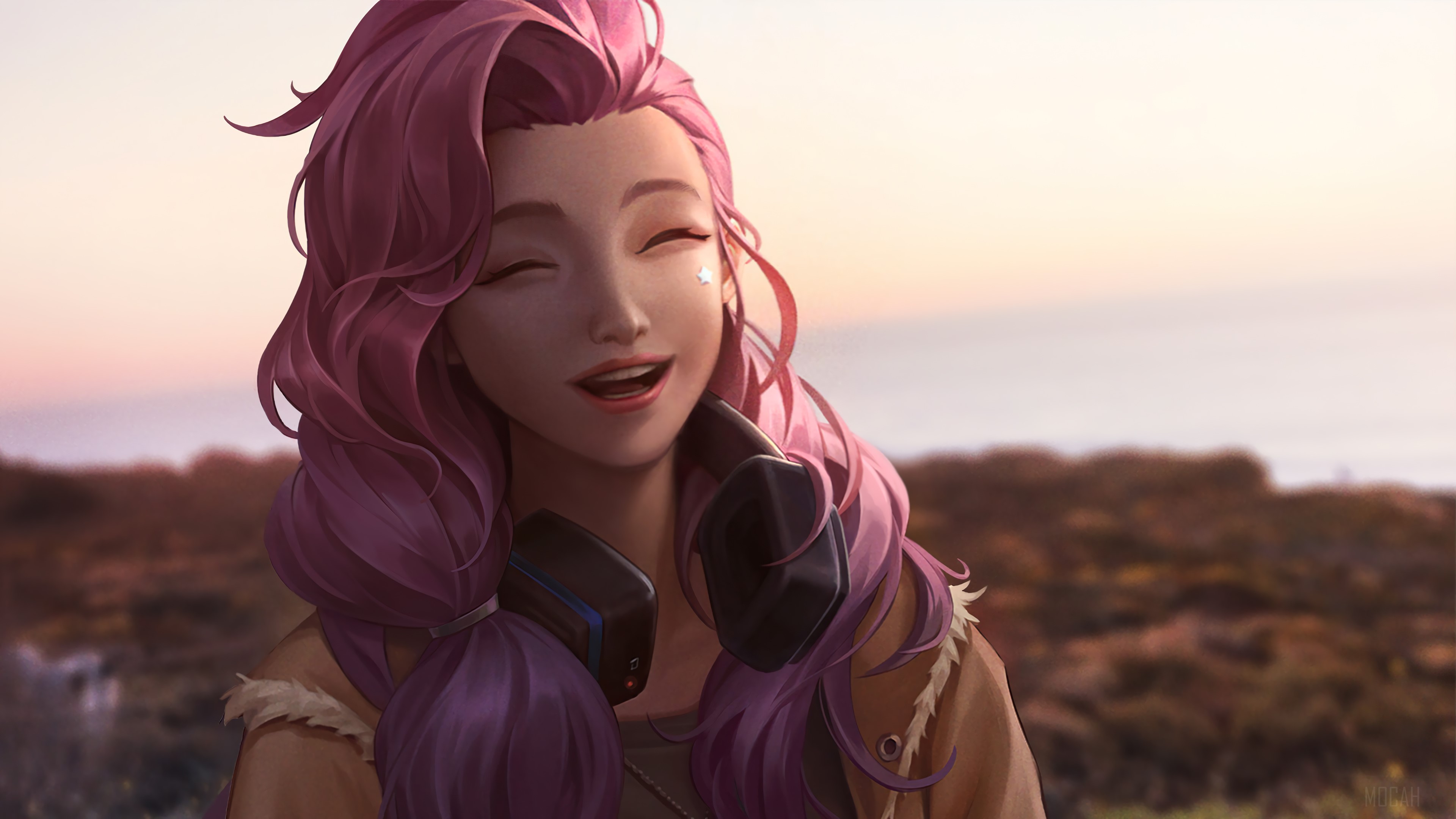 Seraphine from League of Legends with headphones HD Wallpaper