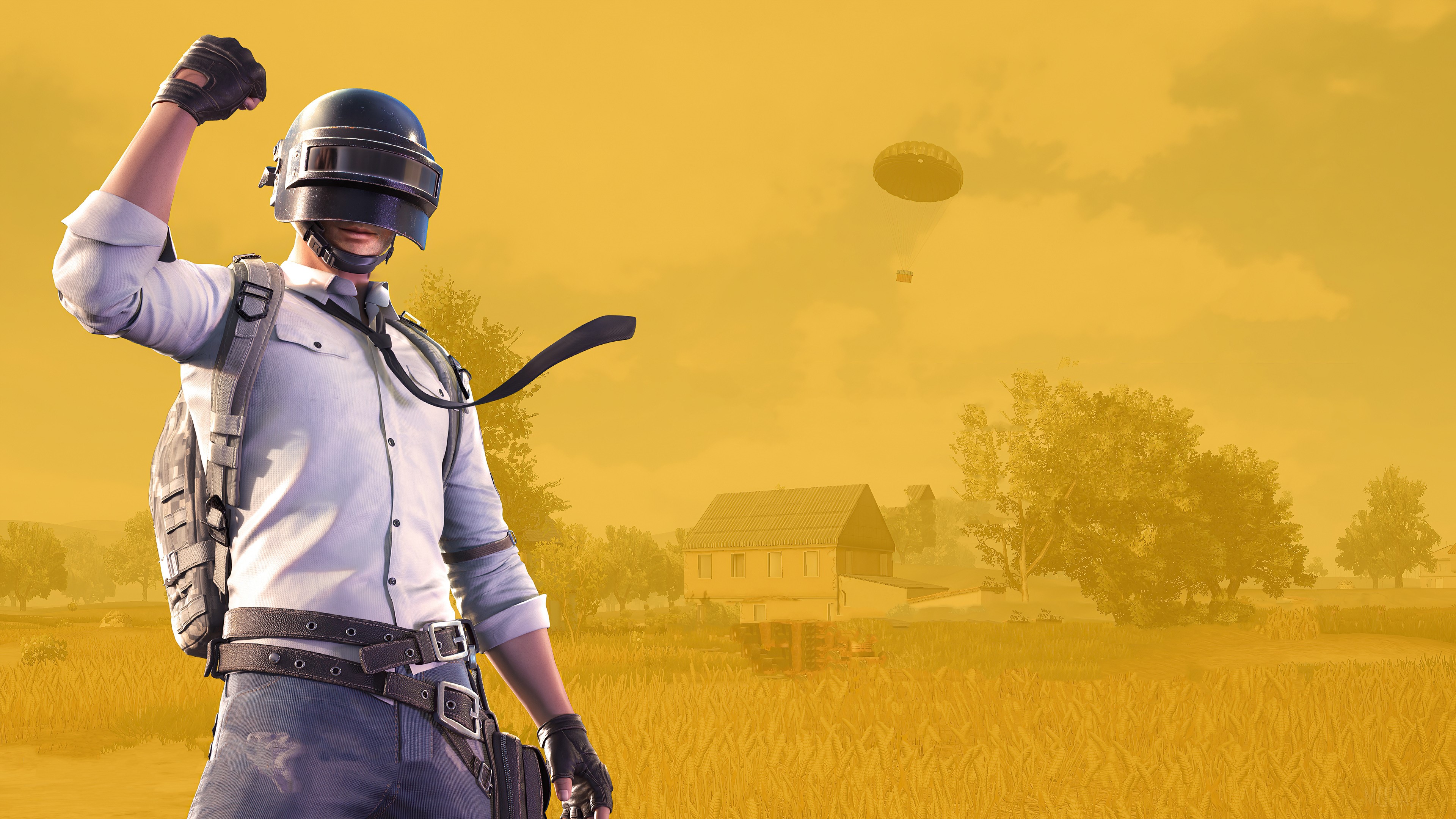 Player from PUBG with parachute in background HD Wallpaper