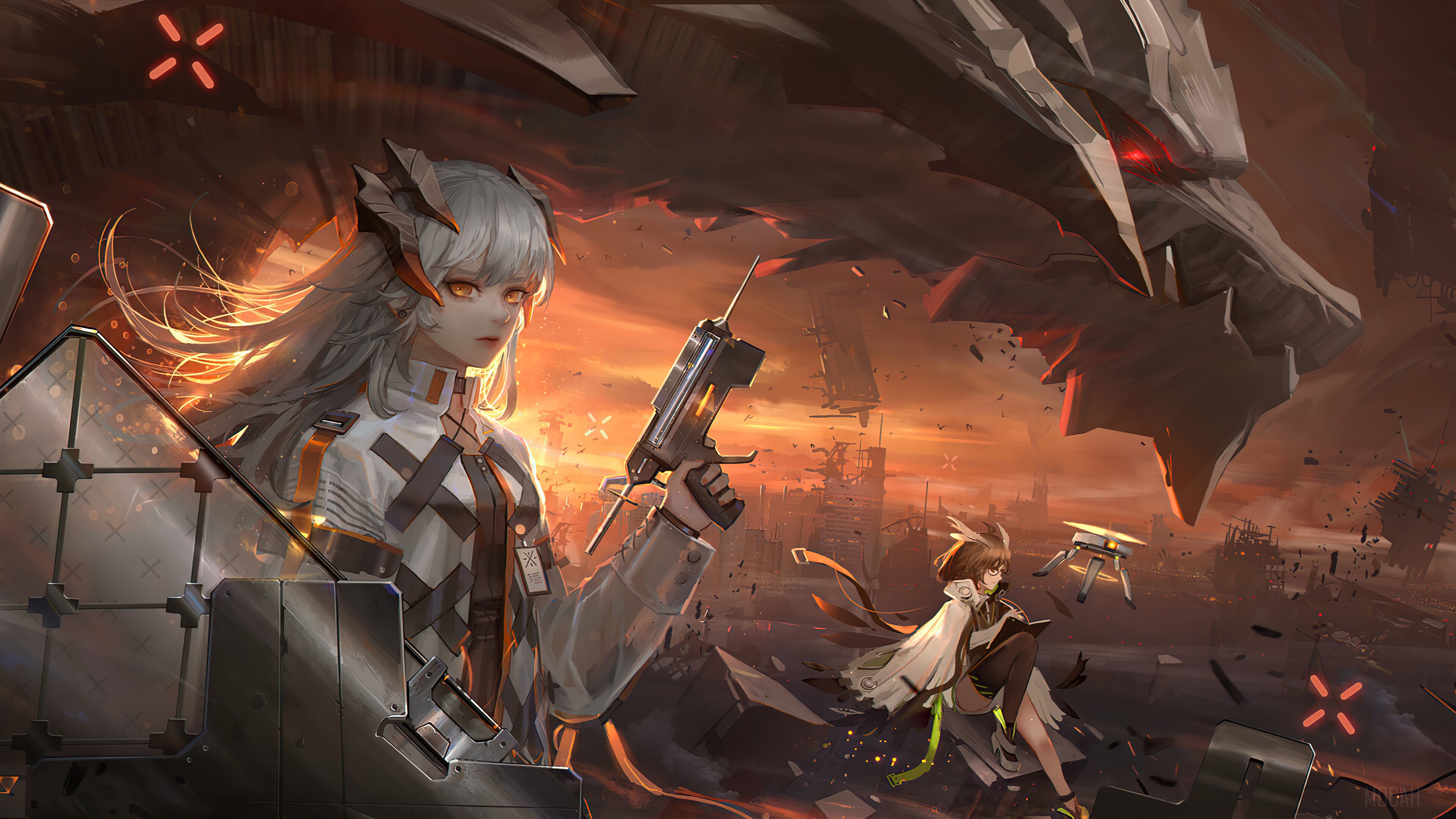 Saria and Silence from Arknights with a dragon HD Wallpaper
