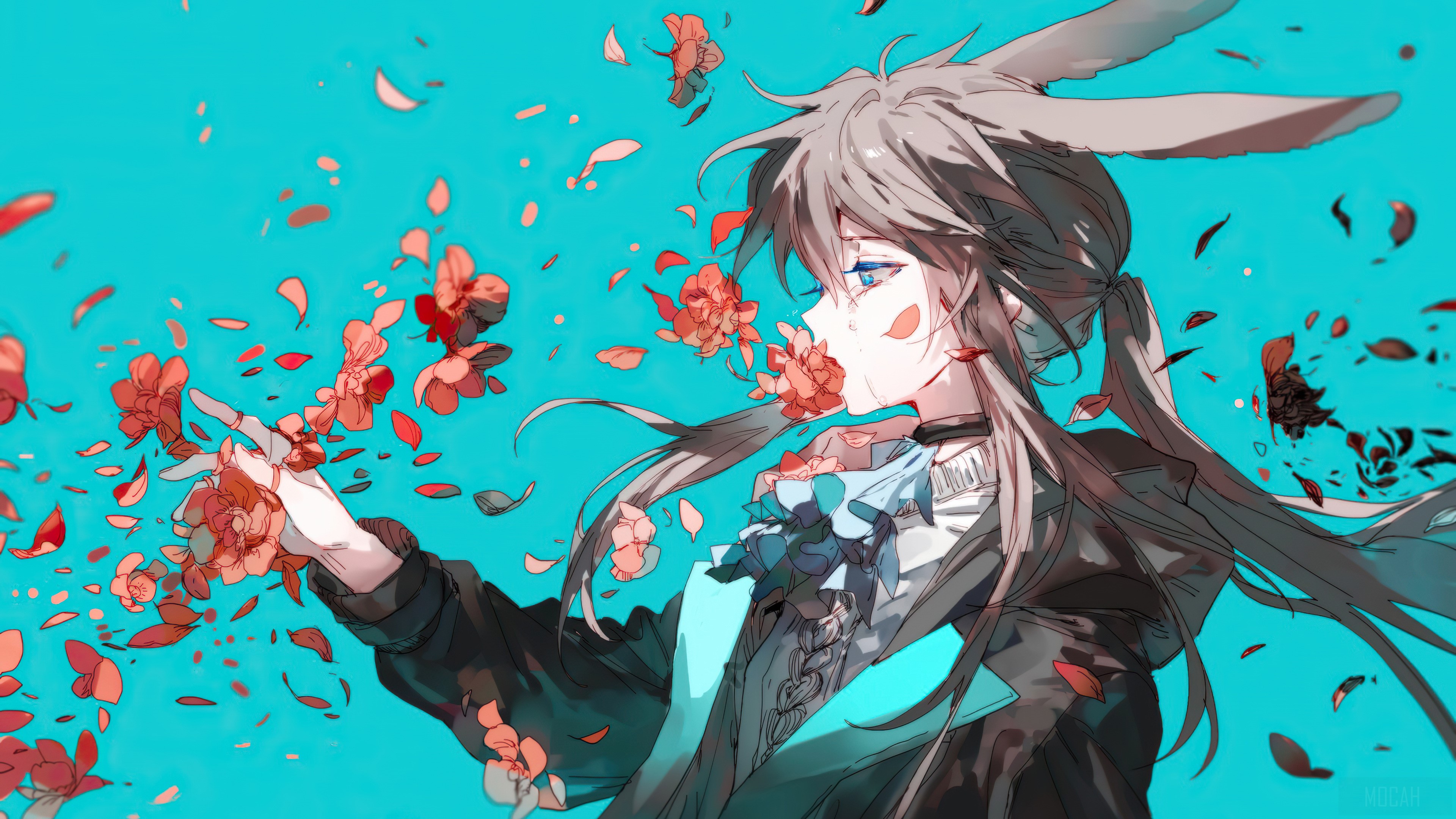 Amiya from Arknights with Red Flowers in 4K HD Wallpaper