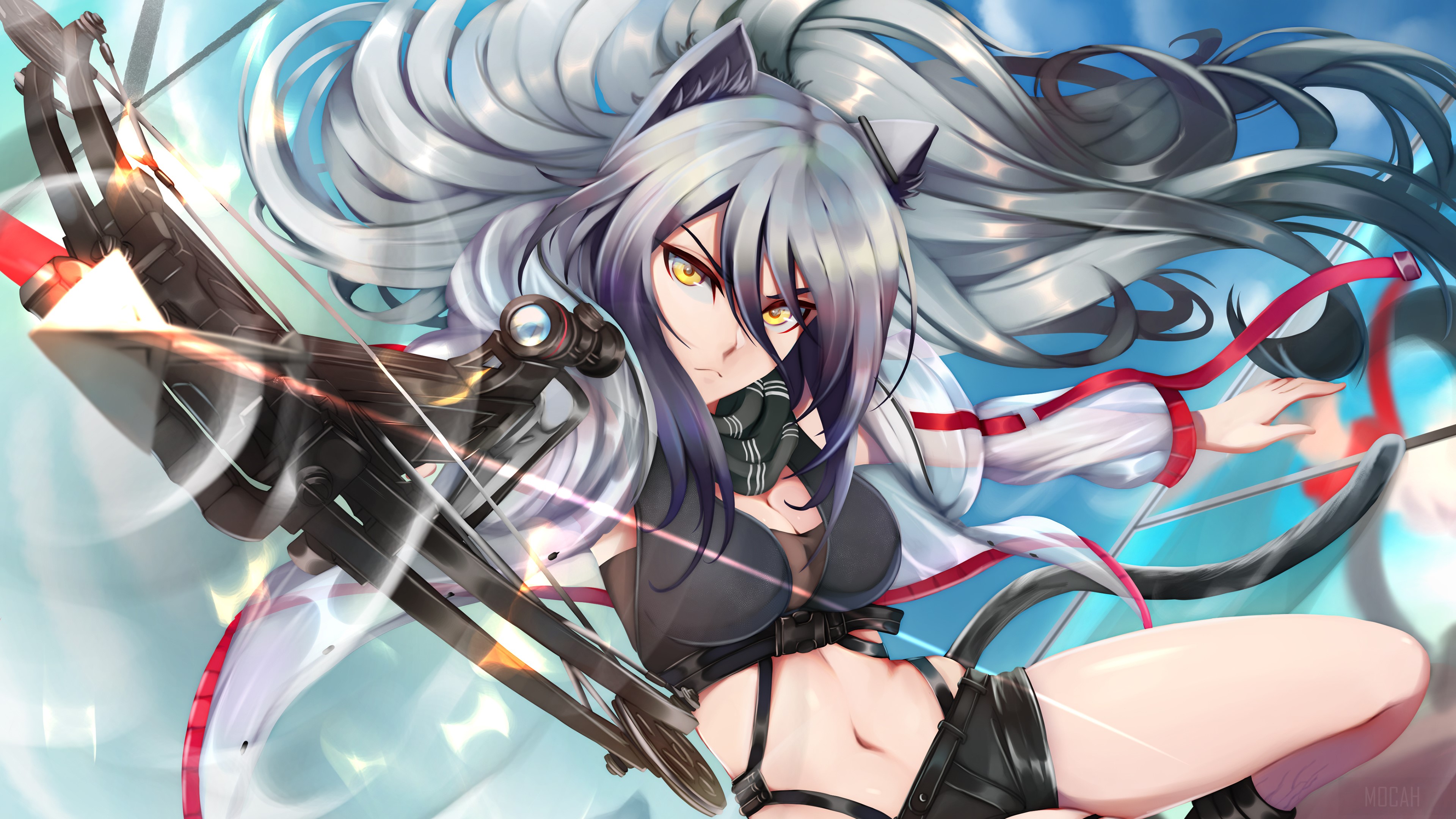 Schwarz from Arknights with a crossbow HD Wallpaper