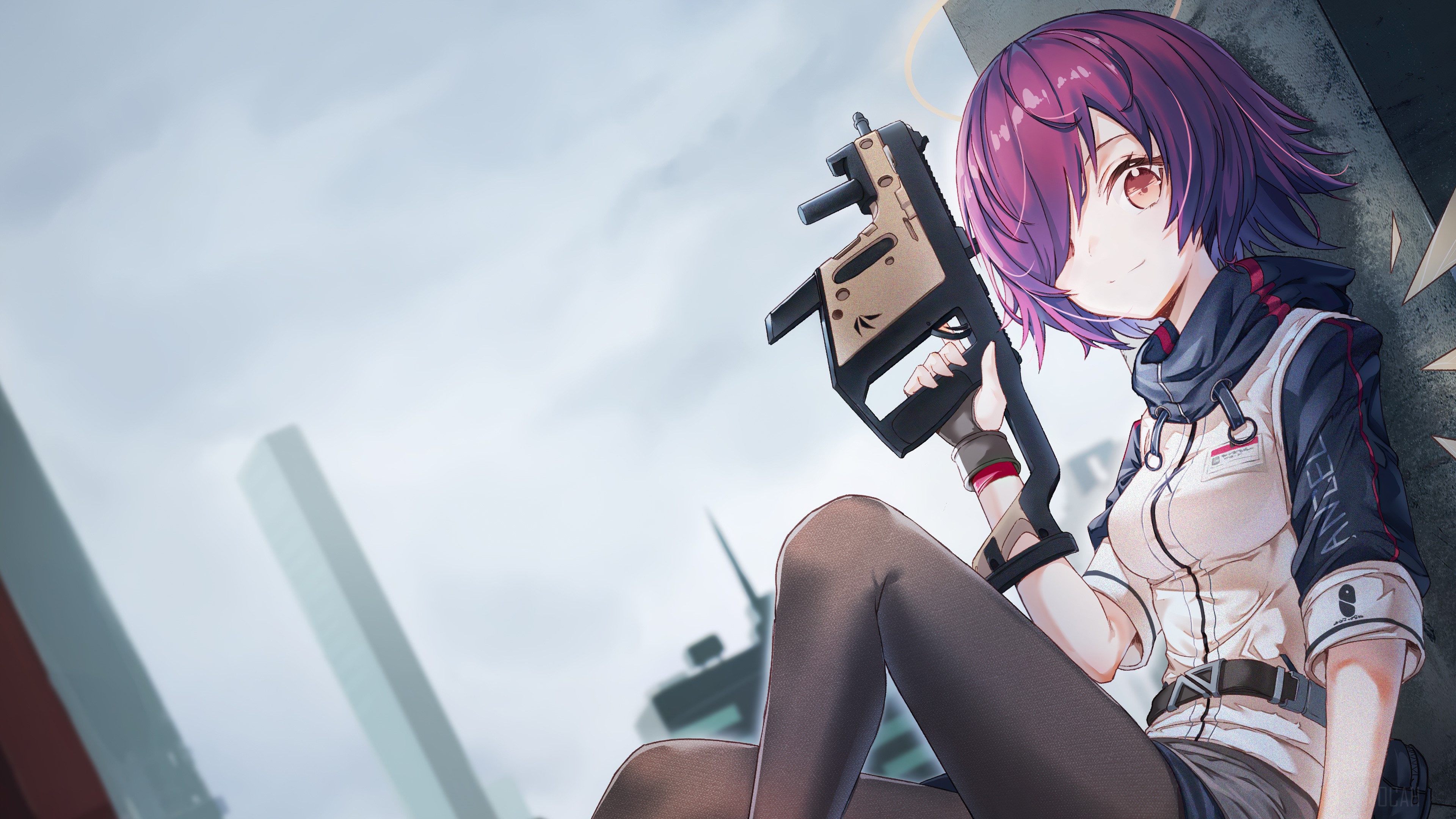 Exusiai from Arknights holding a gun HD Wallpaper